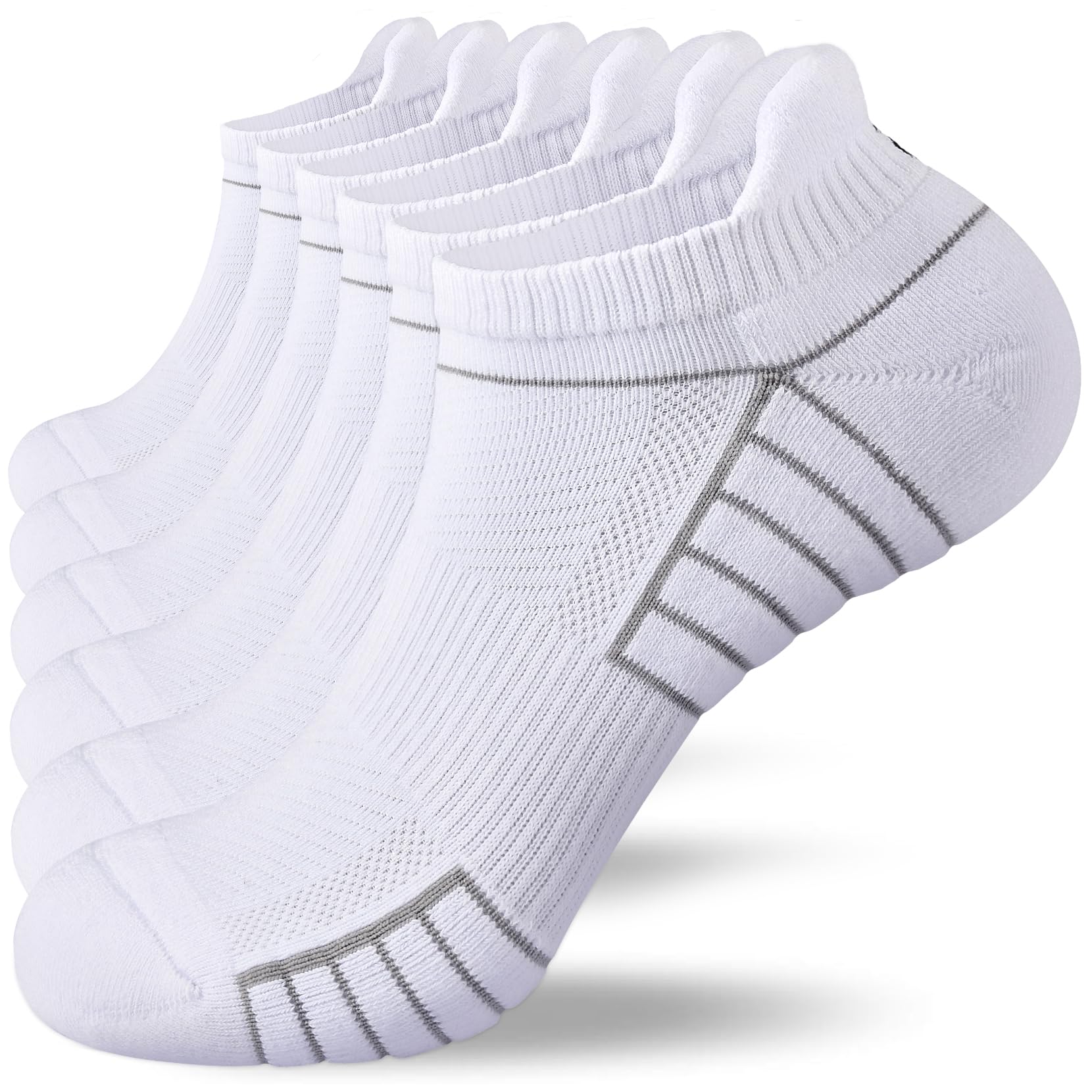 Cevapro 6 Paar Sneaker Socken Herren Damen Baumwolle Sportsocken Atmungsaktive Laufsocken Kurz Fußbogenstütze Gepolstert Halbsocken Unisex Schwarz Weiß 35-38 39-42 43-47 47-50