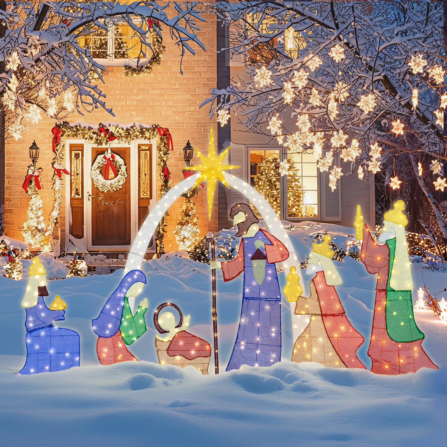 Meilocar 6 FT Christmas Outdoor Nativity Scene Set, 7pcs Weatherproof Holy Family Outdoor Decorations Nativity Set for Christmas Holiday Yard Home Decorations