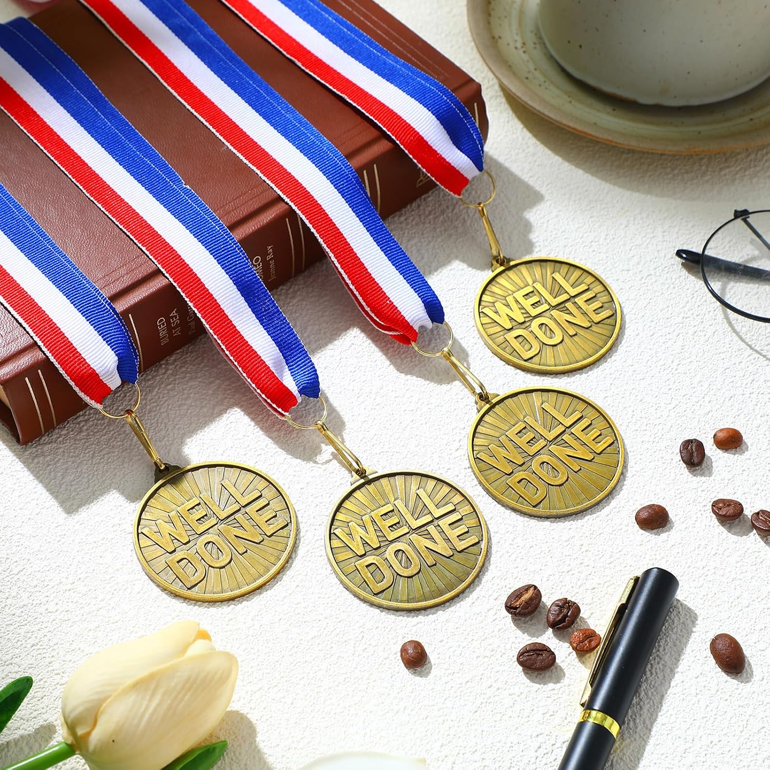 Quelay 30 Pcs 2'' Gold Awards Medals Bulk Winner Medals with Neck Ribbons Encourage Team Participation for Adults Trophy Award Prize Gift Competitions Graduation Party