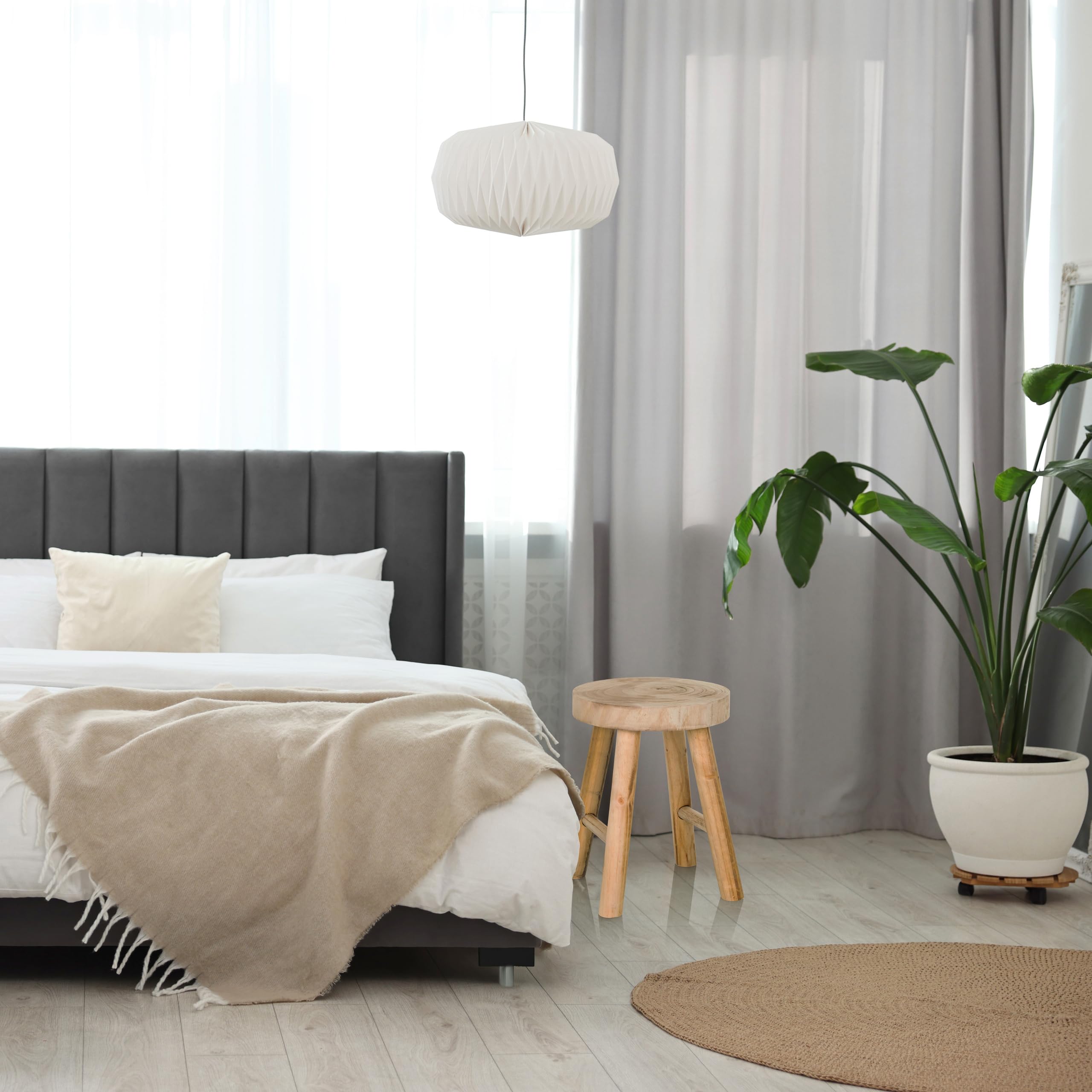 Hocker aus massiven Holz RUSTIKO W Stabiler Holzhocker Sitzhocker im Skandi-Look, Blumenhocker aus Paulownia-Holz