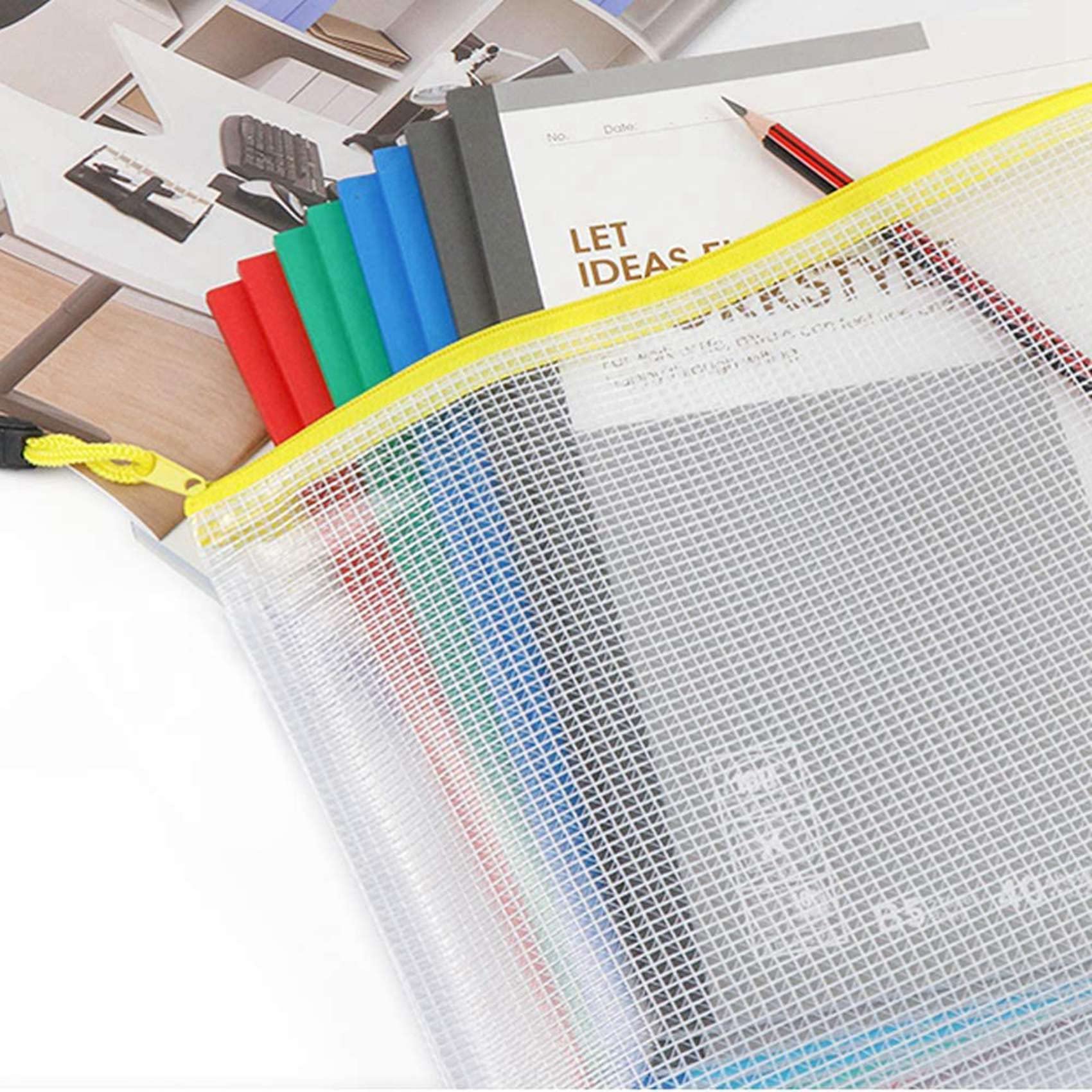 Borse con zip a rete 48 pezzi Zip Pocket Document Bags Cartelle portadocumenti in plastica con cerniera Formato lettera A4
