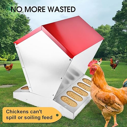 Miniatura 6 de shengyi Comedero galvanizado para pollo de 11.5 a 55 libras, alimentador de aves de corral a prueba de ratas con tapa, resistente a la intemperie,