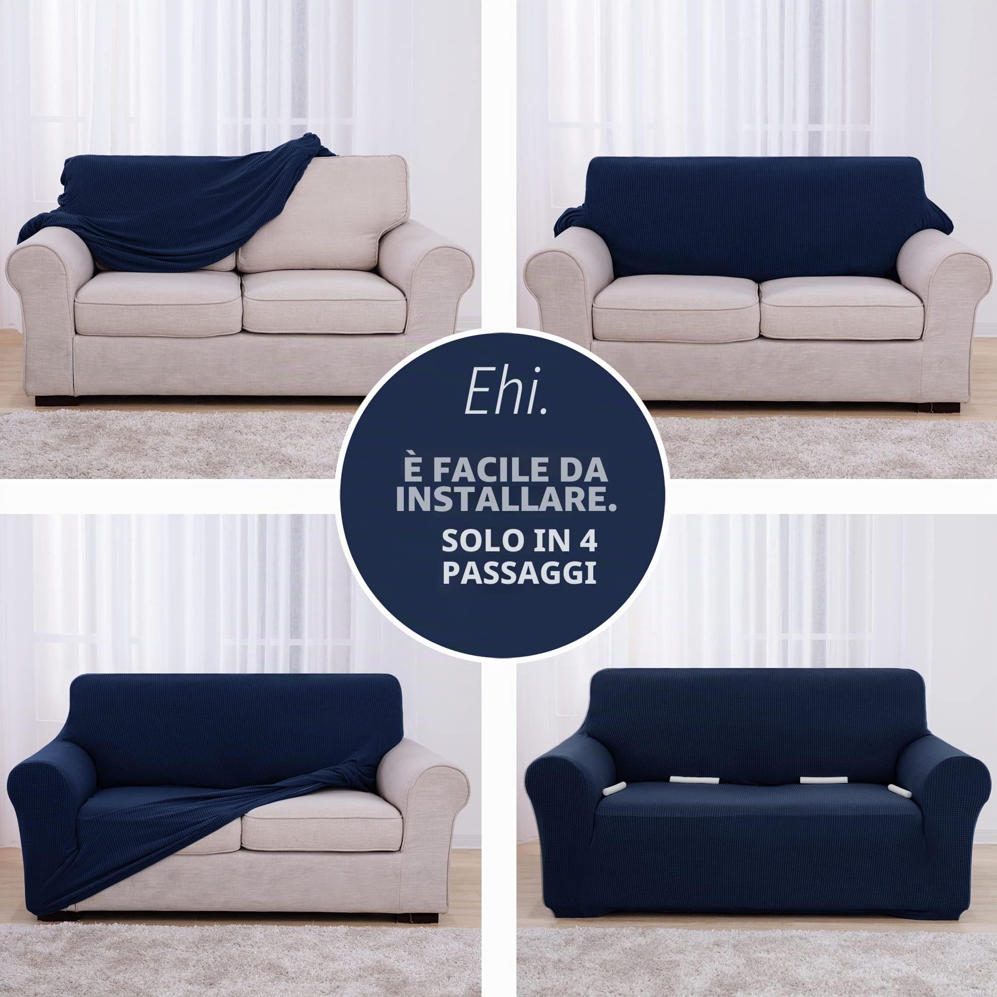 Deconovo Copridivano 2 Posti in Elastico Moderne Fodera Protettiva Divano Universale con Braccioli per Divano Blu Navy