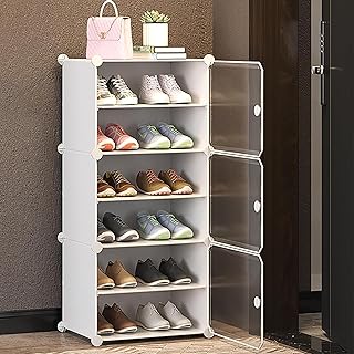 AYSIS Premium Modular Plastic Shoe Rack for Home with Door | 𝟔-𝐓𝐢𝐞𝐫 Stackable Shoe Organizer | Waterproof &amp; Dustproof...