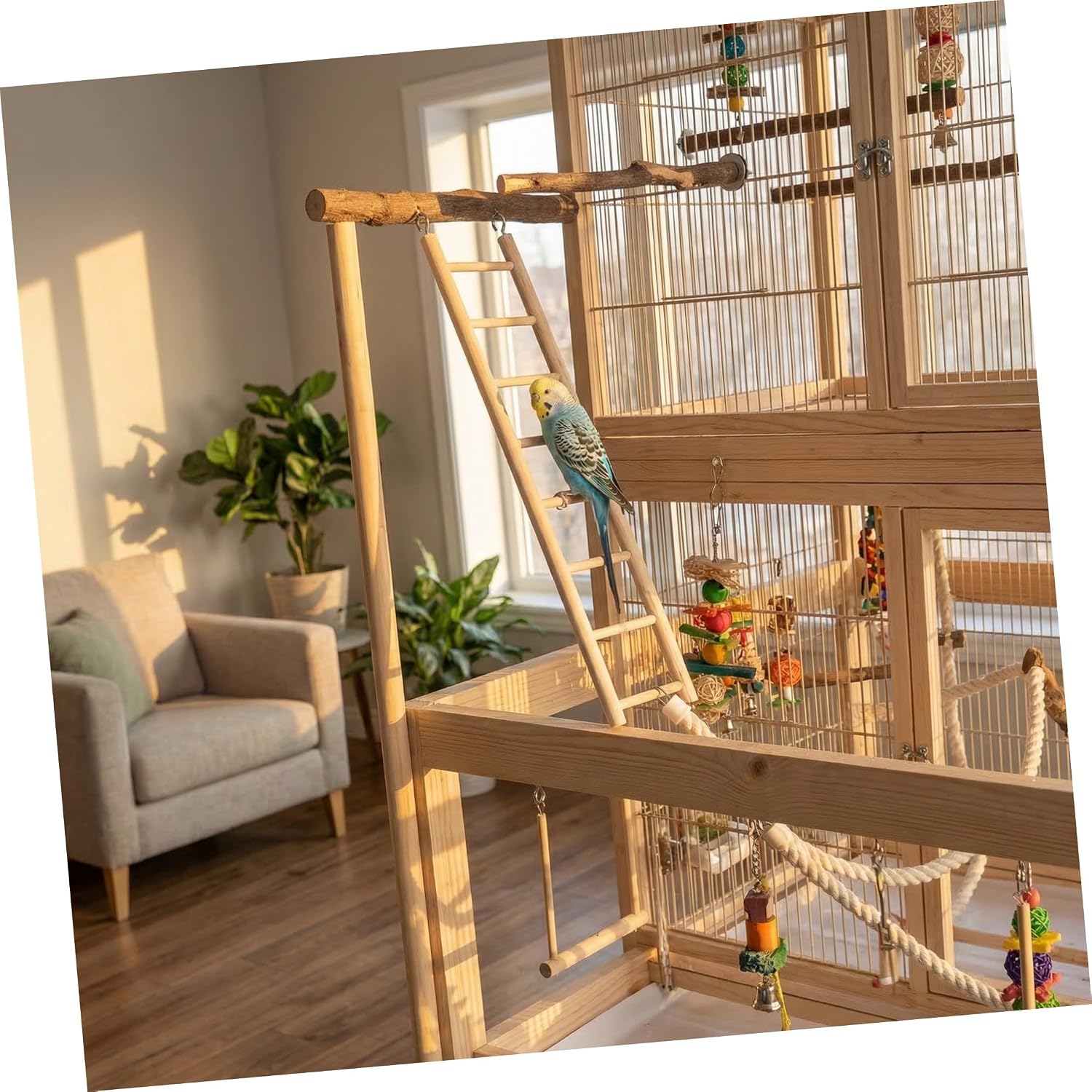 2pcs Wooden Pet Bird Ladder with 8 Steps, Hanging Climbing and Chewing for Parakeets, Hamsters, Squirrels, Small Pets Cage Accessories