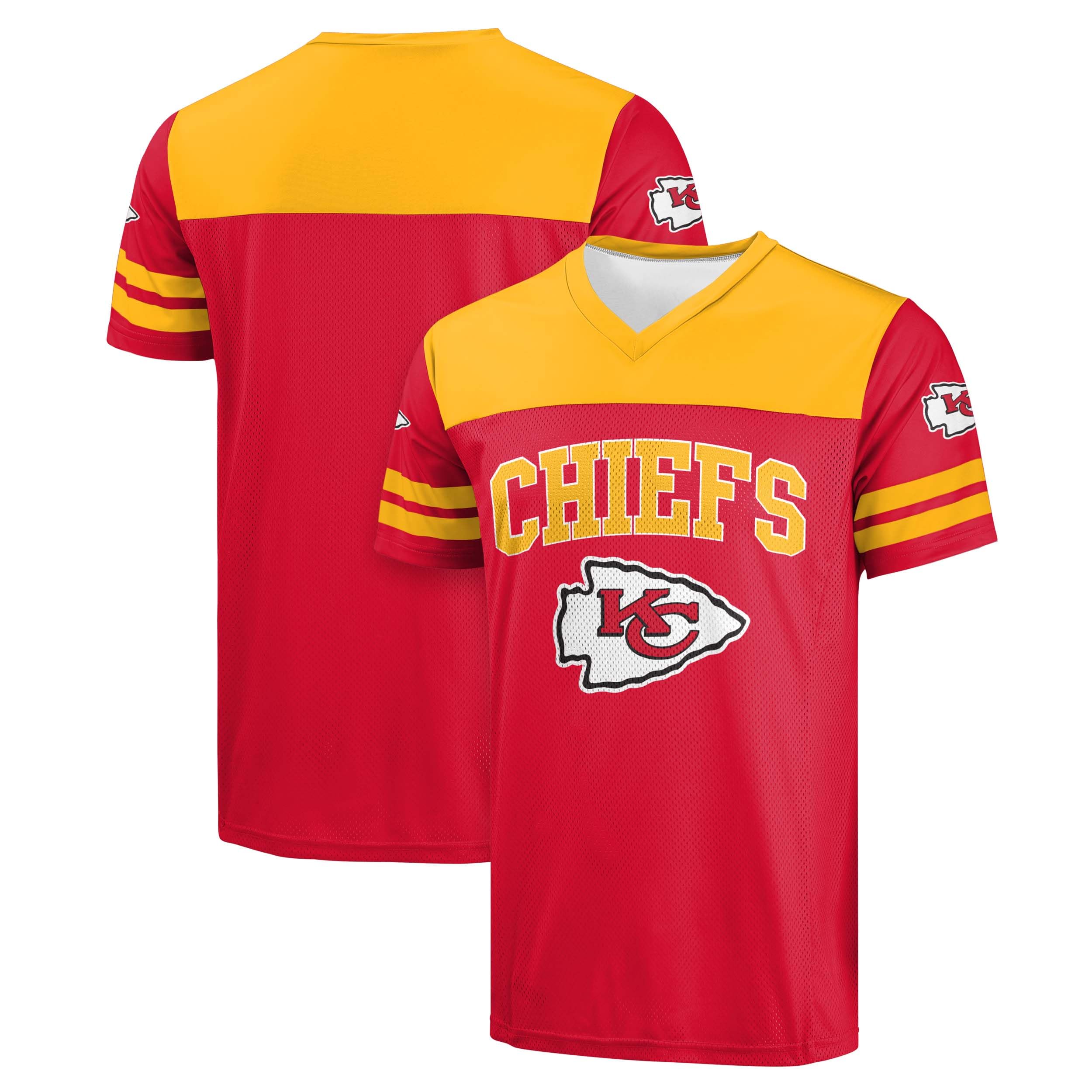 FOCO NFL Men's Officially Licensed Primary Logo Team Color Wordmark Game Day V-Neck Football Jersey, Kansas City Chiefs - Red, Large