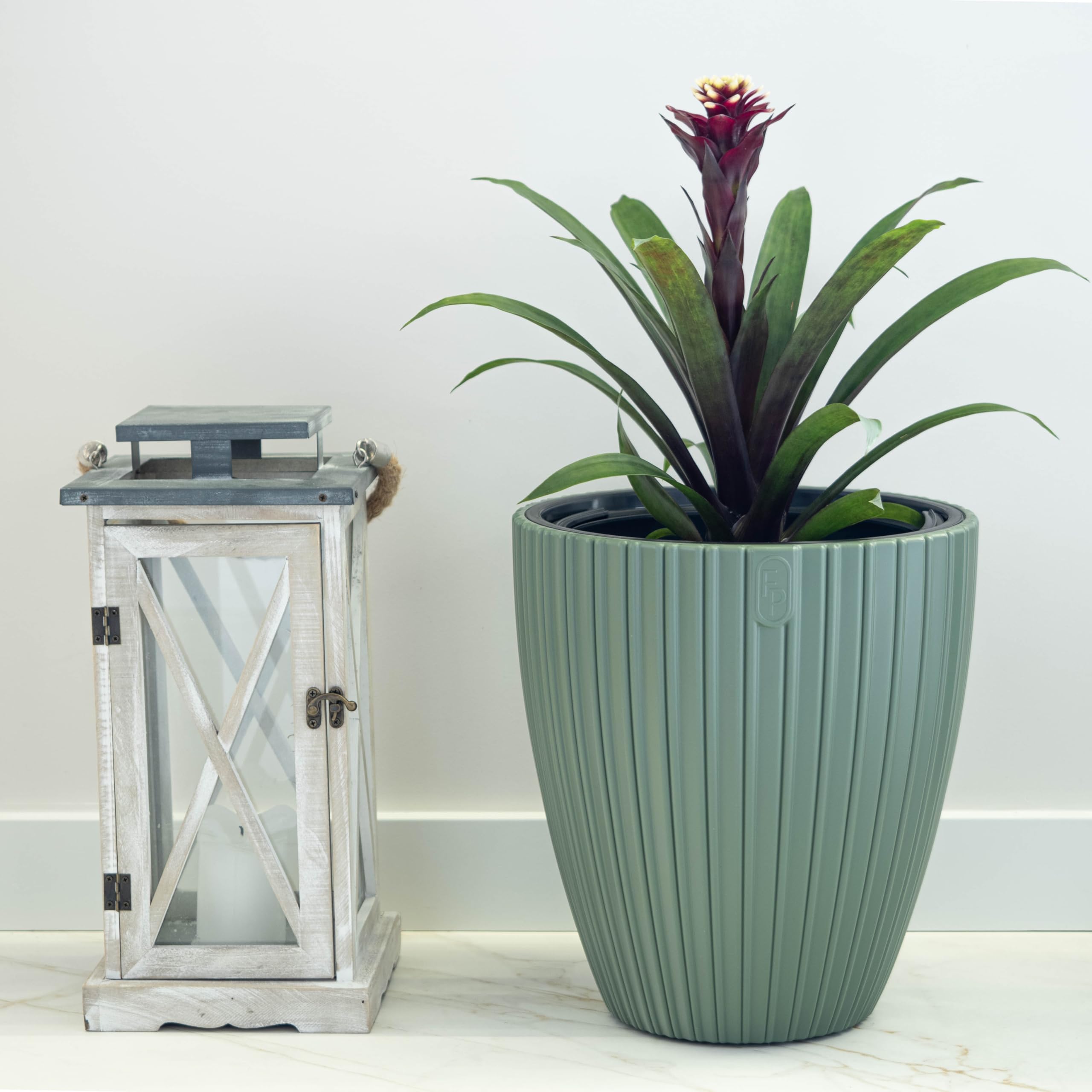 KADAX Pot de fleurs décoratif avec insert intérieur - Rond - En plastique - Pour l'intérieur et l'extérieur - Vert - 40 cm, K10160