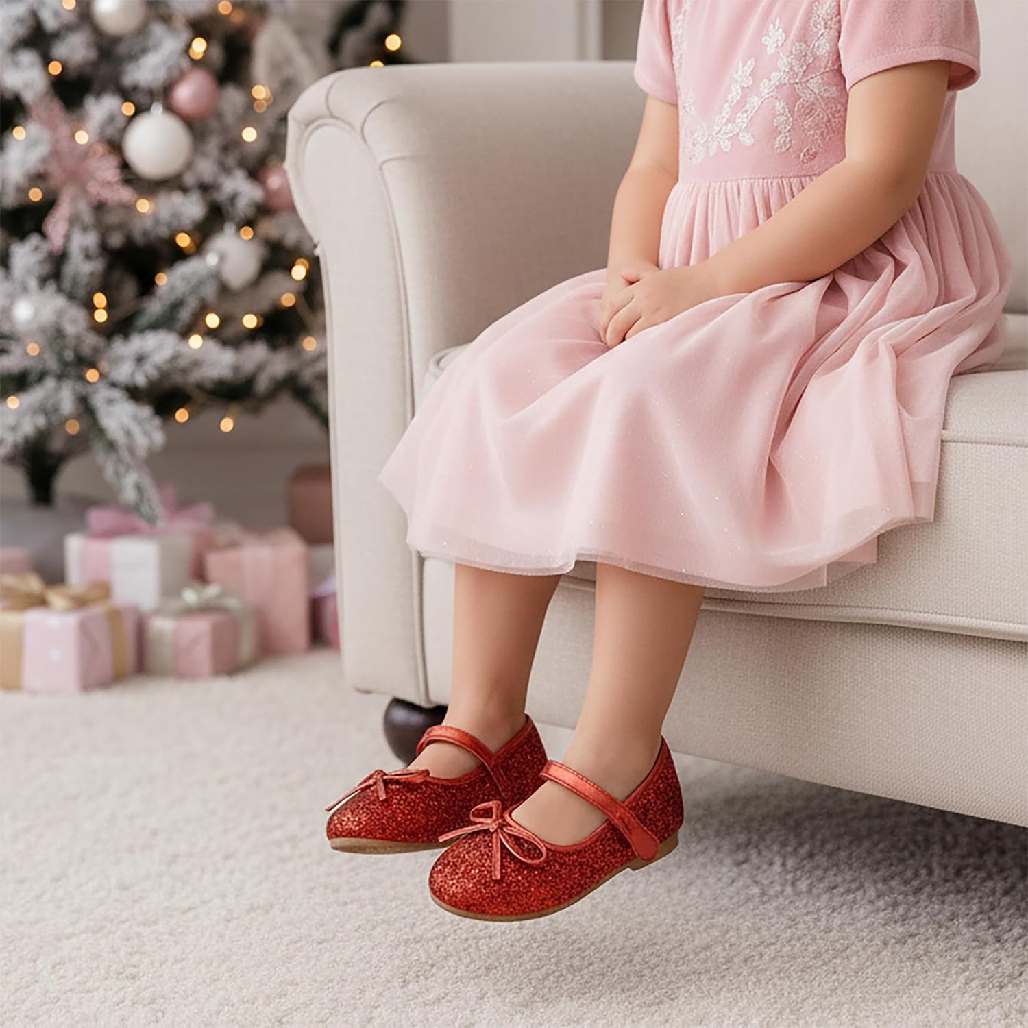 Nova Utopia Light Up Toddler Little Girls Dress Ballet Mary Jane Bow Flat Shoes - Image 2