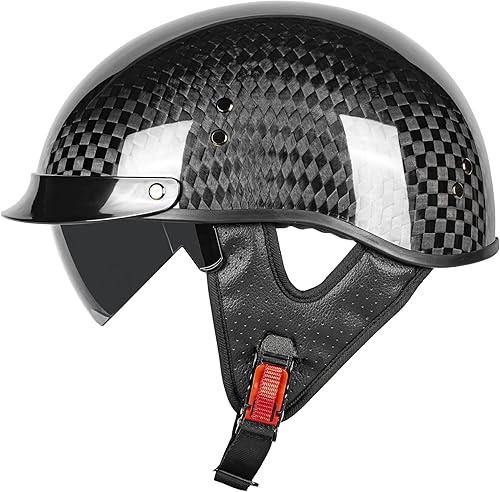 Medio casco de motocicleta de fibra de carbono para adultos, hombres y mujeres, cascos retro de cara abierta aprobados por DOT con visera, diseño