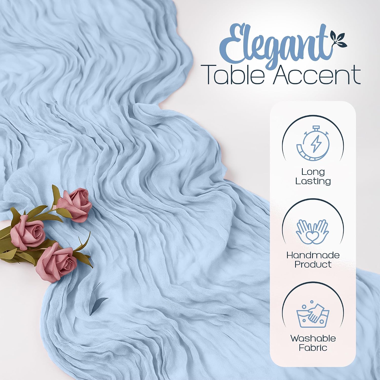 12 Pack Dusty Blue Cheesecloth Table Runners 10FT Long – 35 x 120 Inch Boho Gauze Table Runners for Engagement, Wedding, Baby Shower & Home Decor – Soft Wrinkled Polyester Fabric