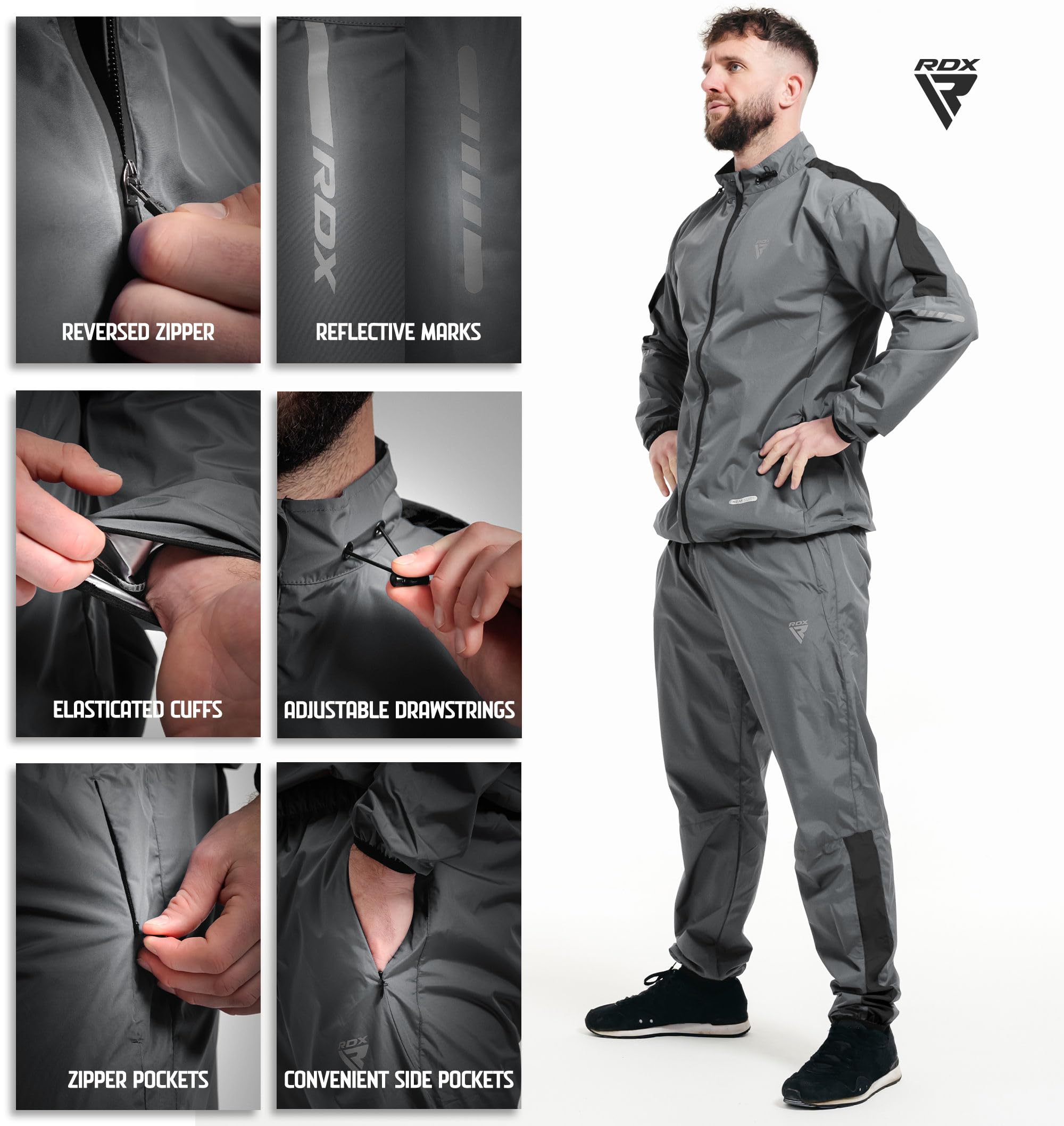 RDX Tuta Sauna Dimagrante Uomo Donna, Oeko Tex 100 Certificato, Tuta per Sudare Sport Fitness Boxe MMA Palestra Yoga Set