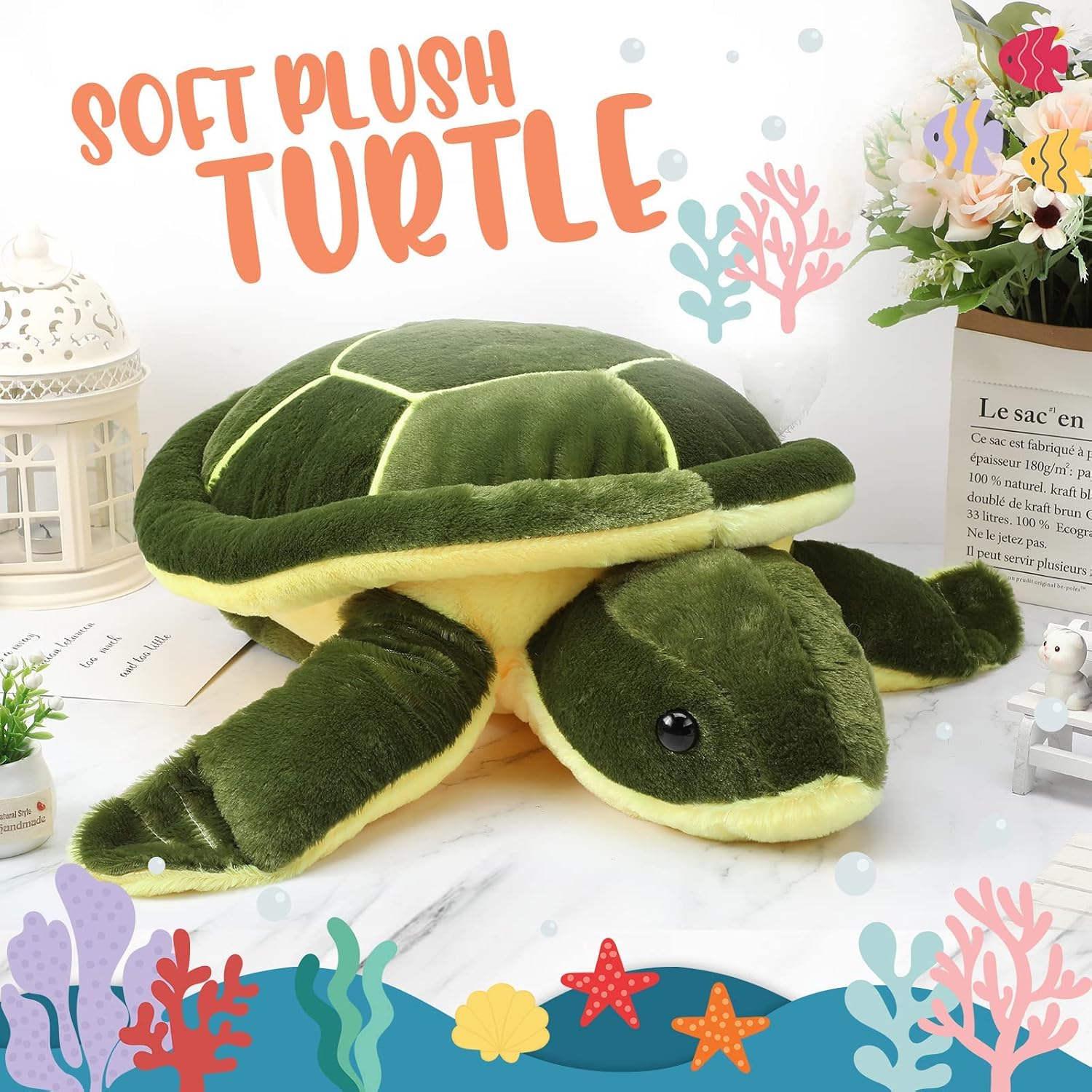Civaner Big Turtle Stuffed Animals, Soft Plush Sea Turtle, Giant Stuffed Turtle Pillow, Tortoise Plush Toys Doll Valentine's Day Birthday Gifts for Kids, Girls, Girlfriend (12 Inches)