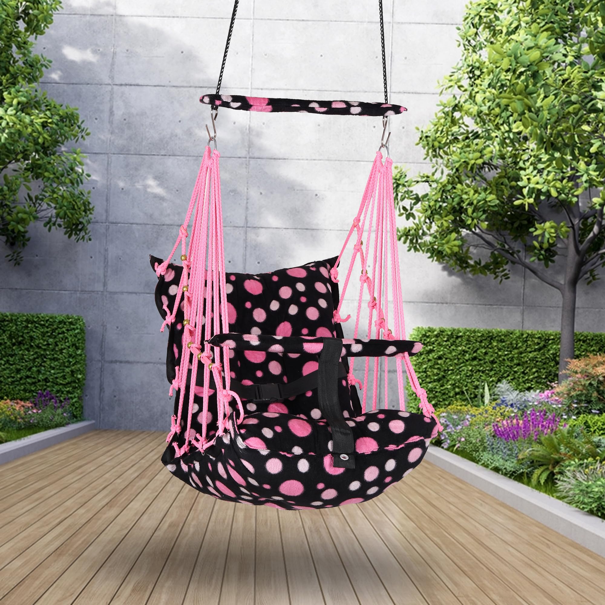 Cotton Baby Swing for Kids jhula 1-5 Years Swings Cradle Chair uyyala New Born Baby Gifts Foldable and Washable with Safety Belt, Home & Garden (Round Pink)