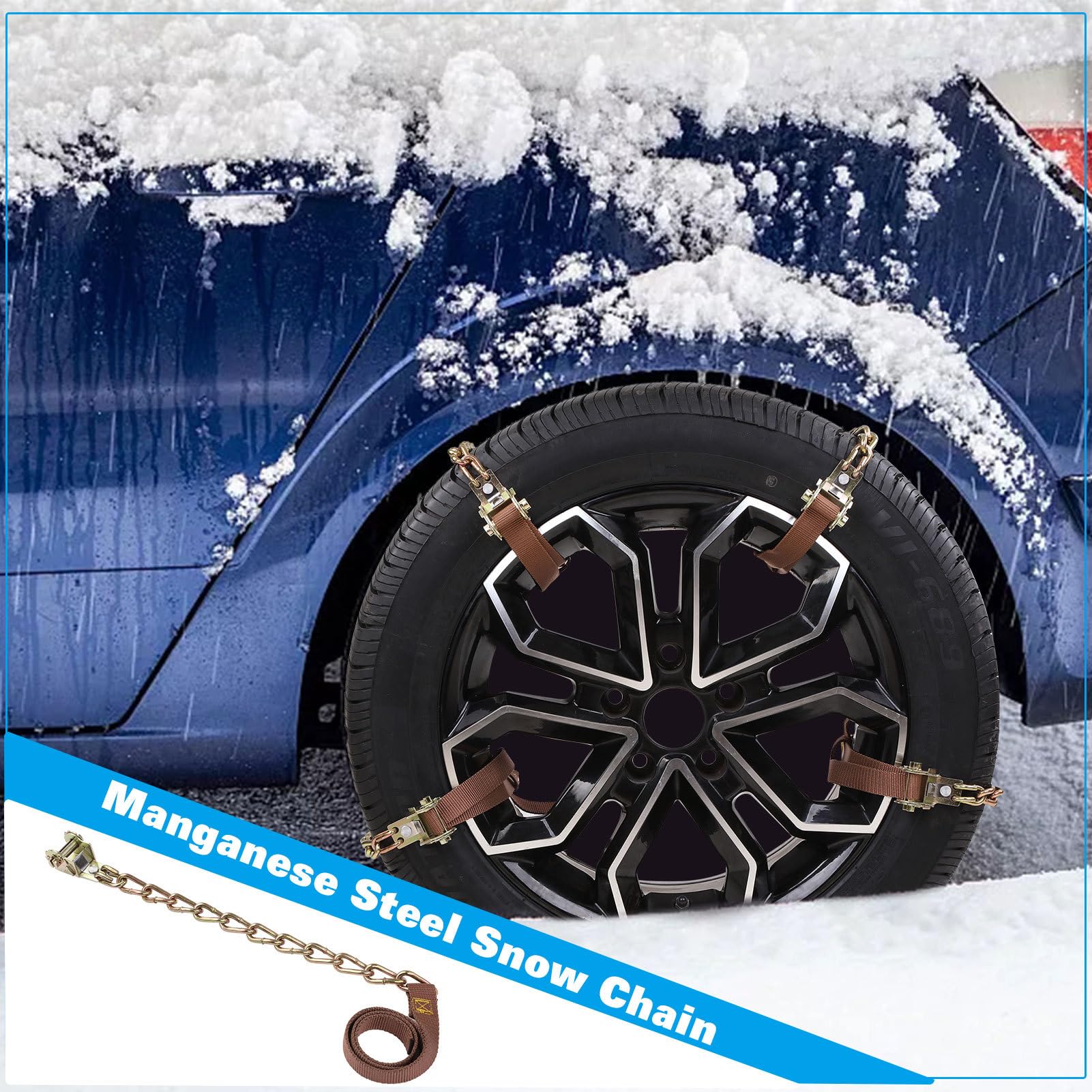 Catene di trazione per auto, 300 g, in acciaio al manganese | catena da neve per pneumatici per il freddo, catene di trazione per auto, SUV, pickup, camion, catene regolabili per pneumati