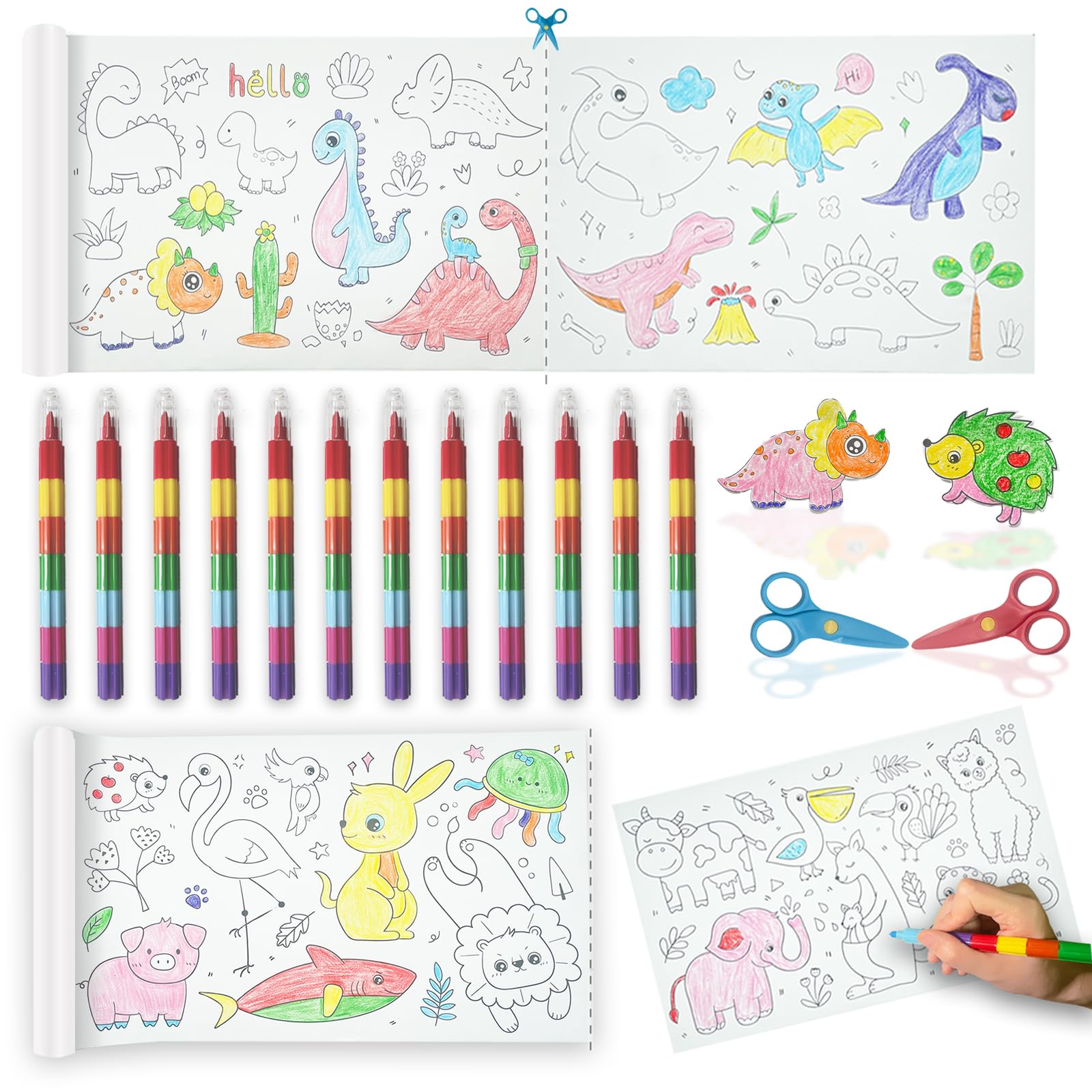 Kit 12 Trousse à Crayons à Colorier + 12 Crayons Empilables 7 Couleurs - Cadeau Anniversaire Enfant