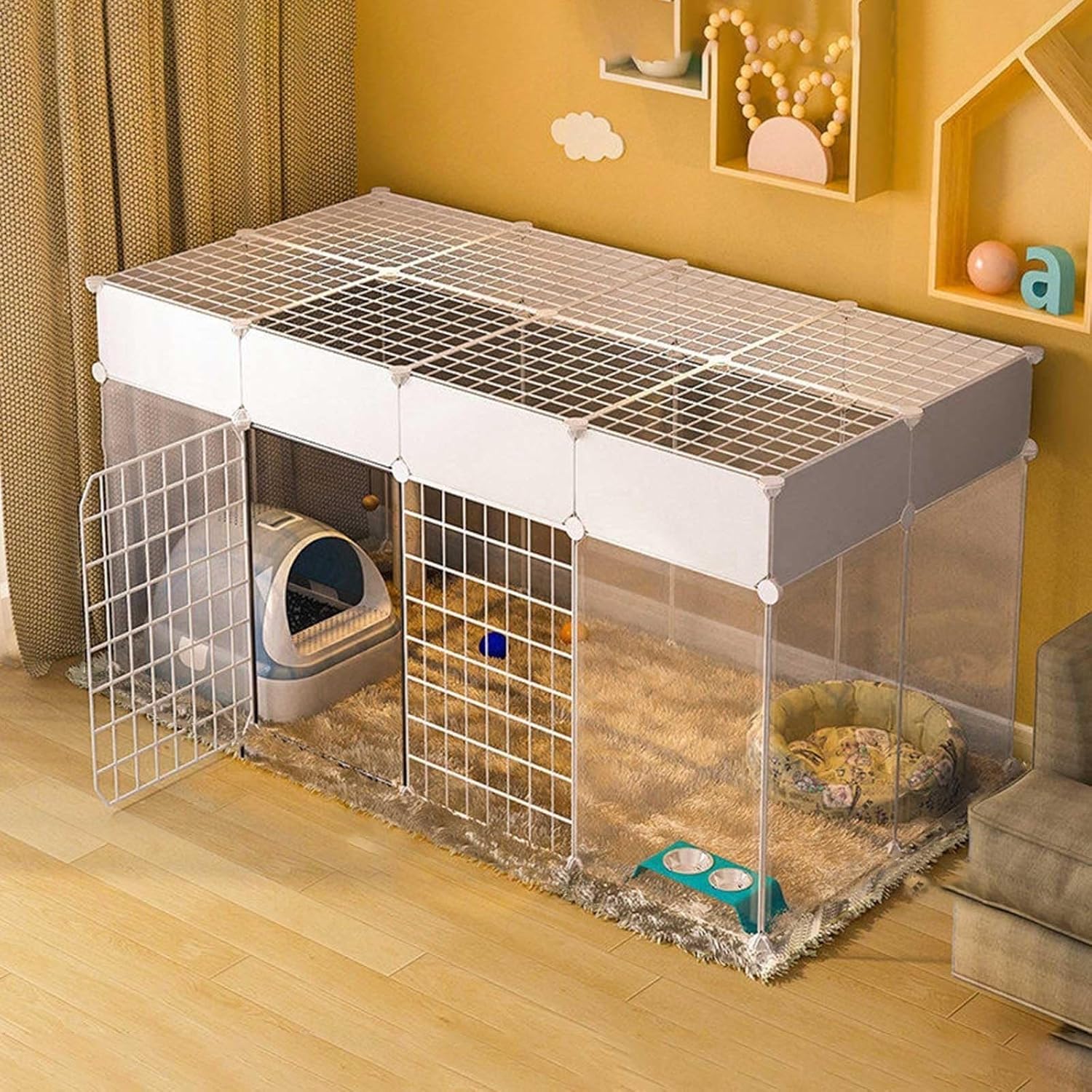 Portable Cat Cage for Small Animals - Detachable Metal Playpen for Guinea Pigs, Bunnies, Ferrets & Puppies - Indoor Pet Enclosure Yard (Size: 147x75x65cm)