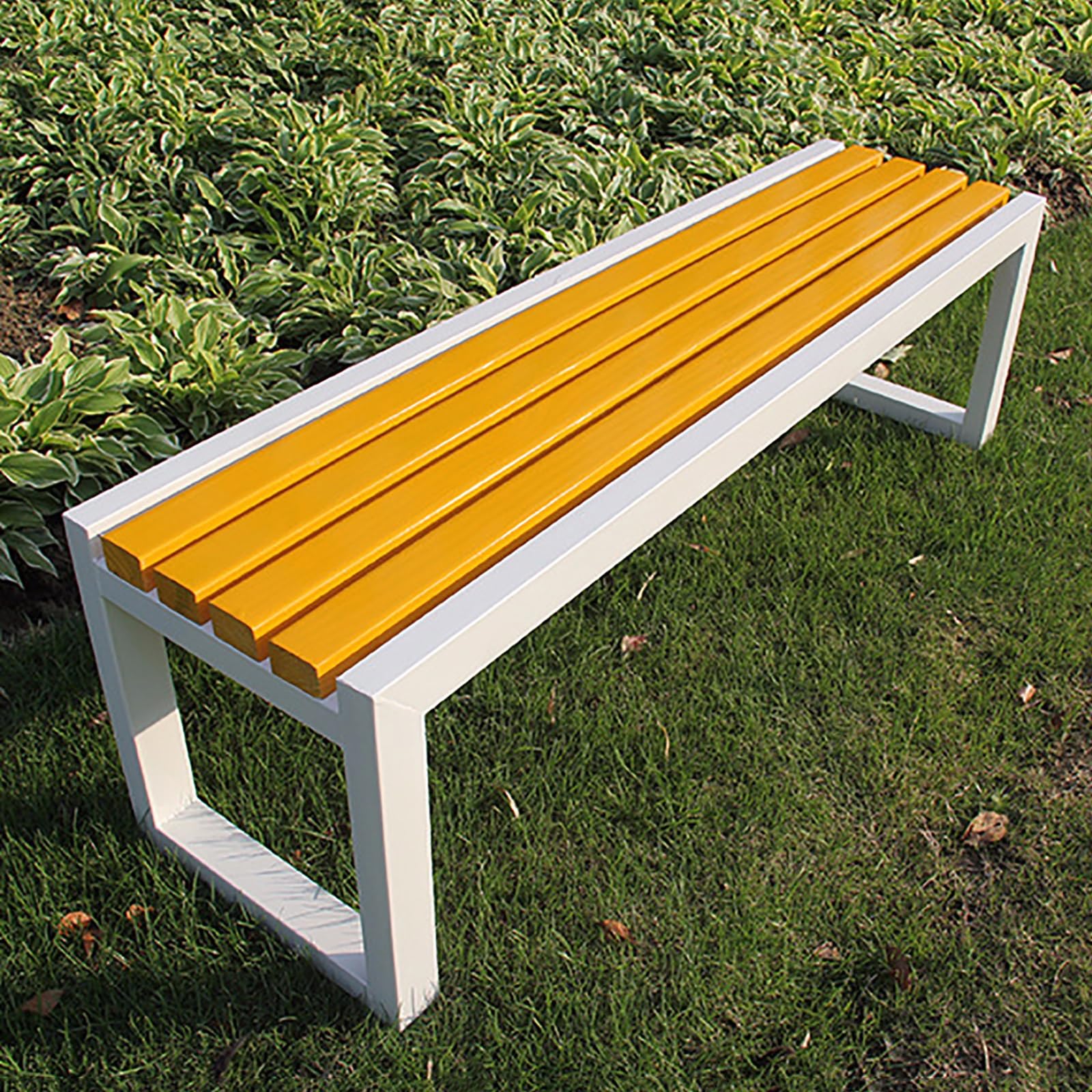 Banc de jardin en métal jaune pour créer des souvenirs inoubliables en plein air