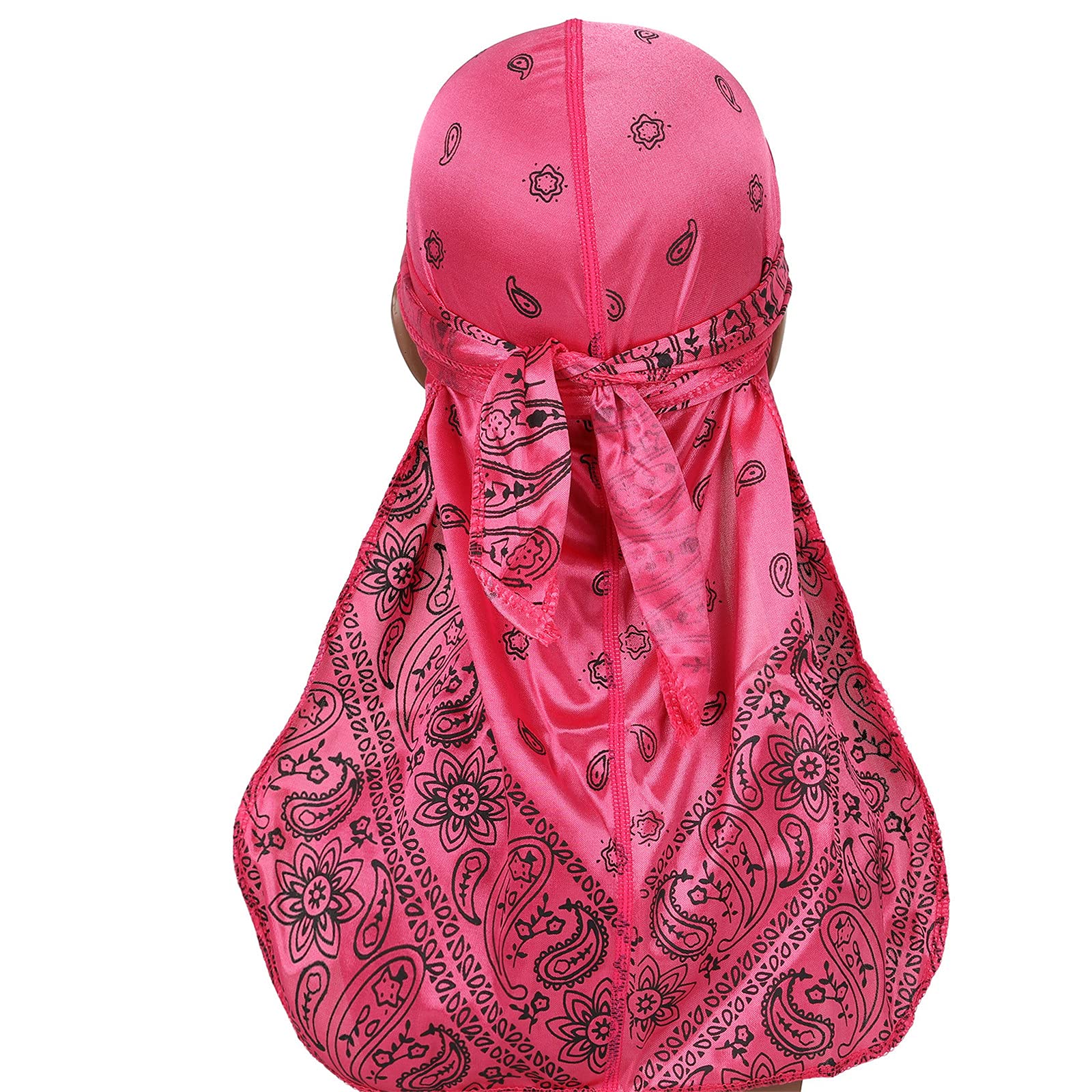 kewing Men and Women Bandana Doo rag Cap Headwraps Silk Boho Durag with Long Tail and Wide Straps for Waves