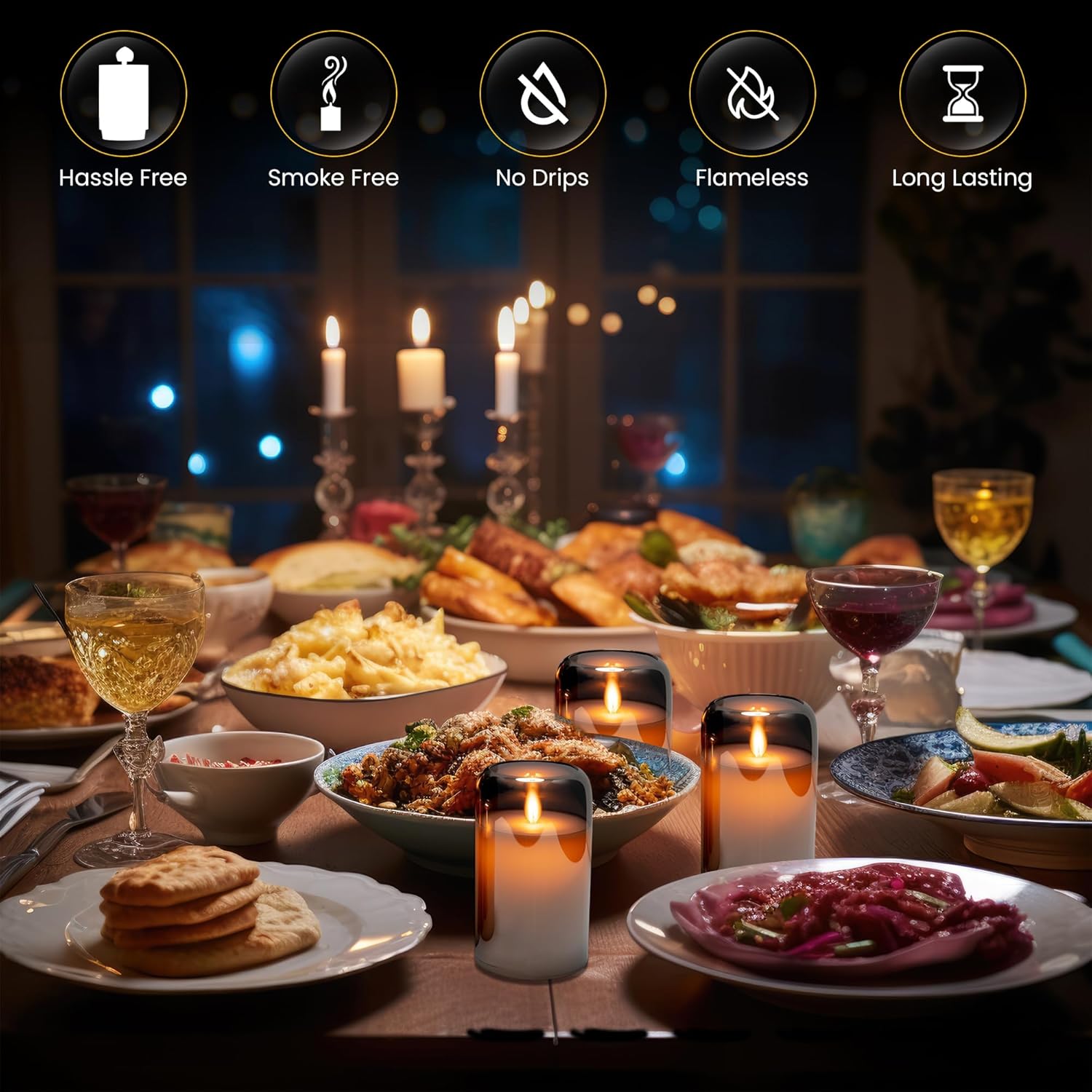 WYZworks LED Mirrored Glass Round Hurricane Pillar Flameless Candles, Real Wax Realistic Wick Flickering Flame, Battery Operated (Included), Remote & Timer (Set of 3, Silver Gray Metallic)