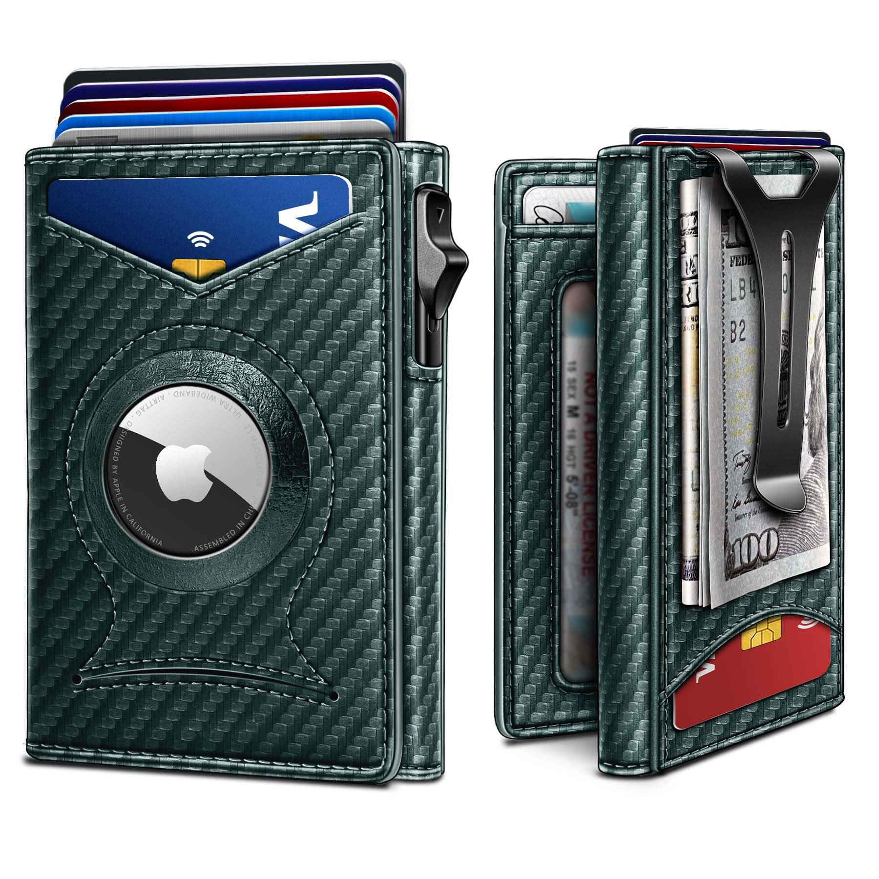 BULLIANT Money Clip Wallet,Mens Gift Slim Wallet Credit Card Holder Airtag&Standard Use 9Cards-Metal Case in Magnetic Flip Shell