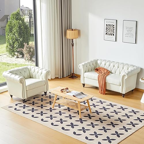 Miniatura 6 de QHITTY Silla decorativa, silla Chesterfield moderna tapizada de cuero con respaldo copetudo para muebles de sala de estar (blanco)