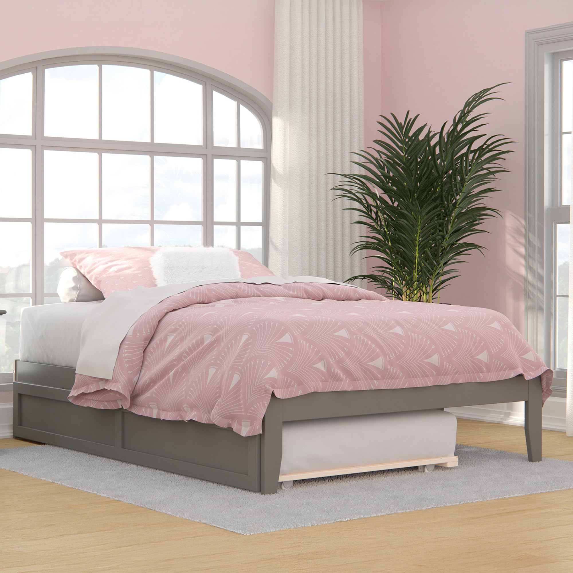 AFI Colorado Full Size Platform Bed with Twin Trundle and Charging Station in Grey