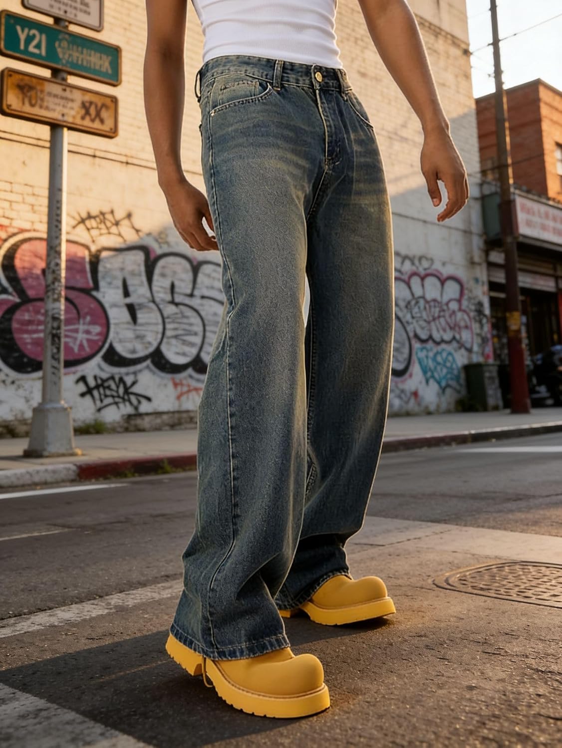 EMMIOL Baggy Jeans Men Wide Leg,Y2k Hip Hop Skater Denim Cargo Pants Vintage Loose Fit,Relaxed Long Trousers Streetwear