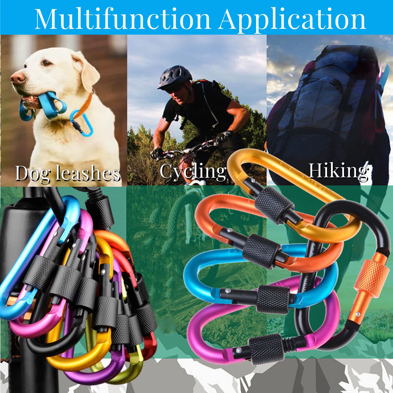 Mixigoo Lot De 10 Mousquetons Alu - D-Ring Verrouillage à Vis