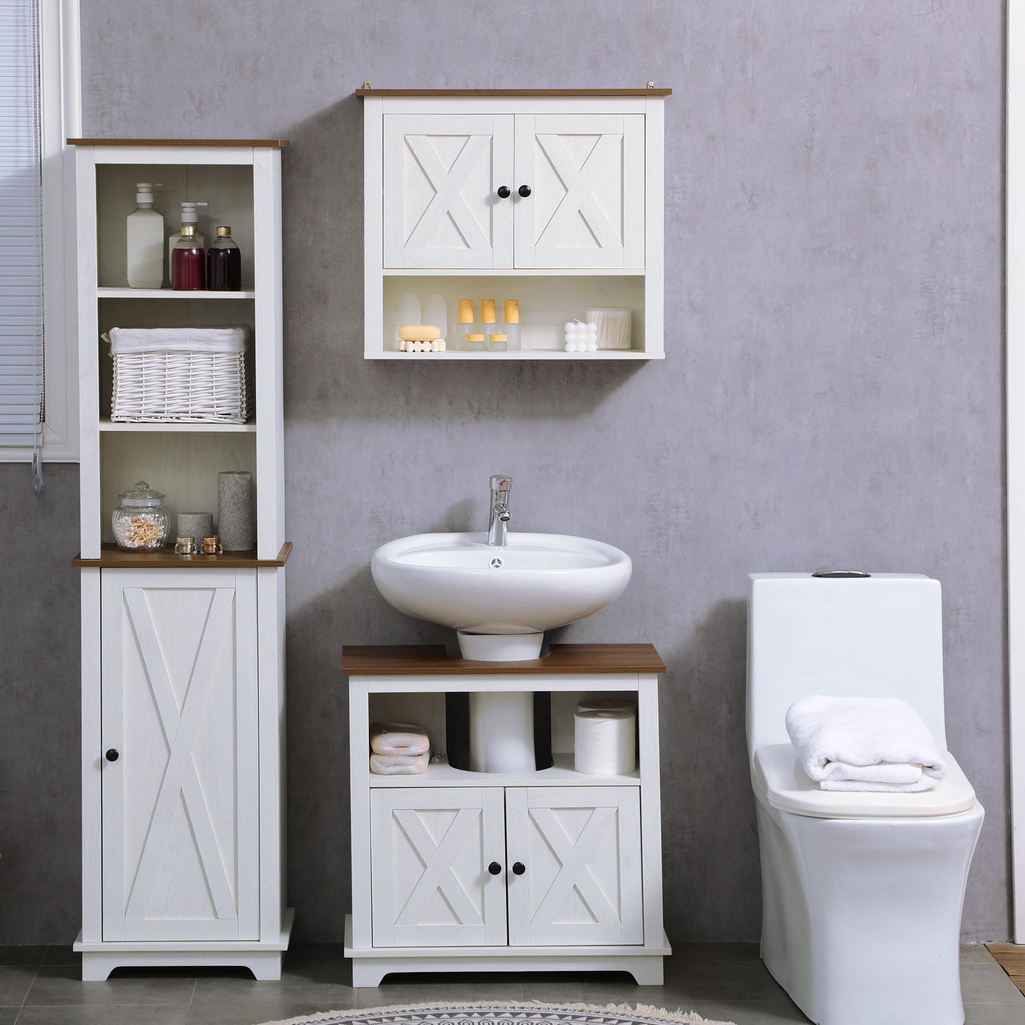 kleankin Armoire Murale, Armoire Salle de Bain, Meuble WC Suspendu avec Placard à portess et Compartiment Ouvert, Meuble Haut Salle de Bain dim. 60 x 19,5 x 52,5 cm, Blanc