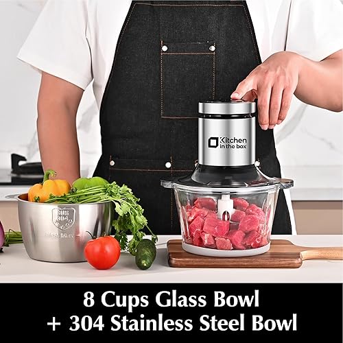 Miniatura 3 de Kitchen in the box Procesadores de alimentos, mini picadora de carne y picadora de alimentos, picadora eléctrica de verduras con 2 cuencos (8 tazas