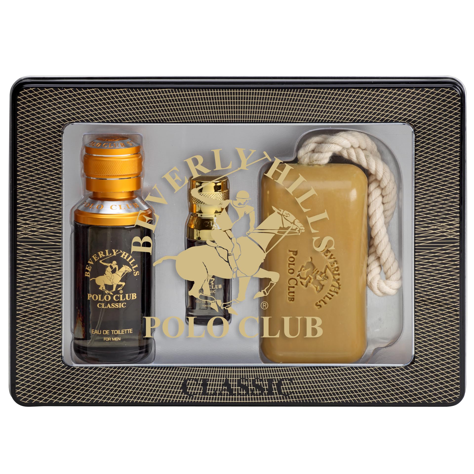 Beverly Hills Polo ClubClassic Cologne Gift Set in Tin | 3 Piece 3.4oz Eau de Toilette, Soap | BHPC