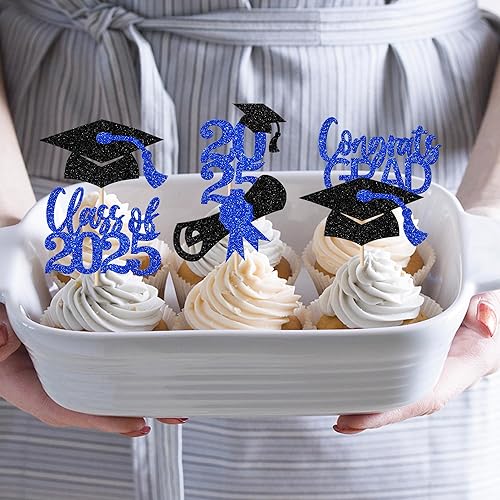 Miniatura 424 de Paquete de 24 adornos dorados para cupcakes de graduación 2025 con purpurina So Proud of You Done Diploma Graduation Cap Cupcake Picks Class of 2025