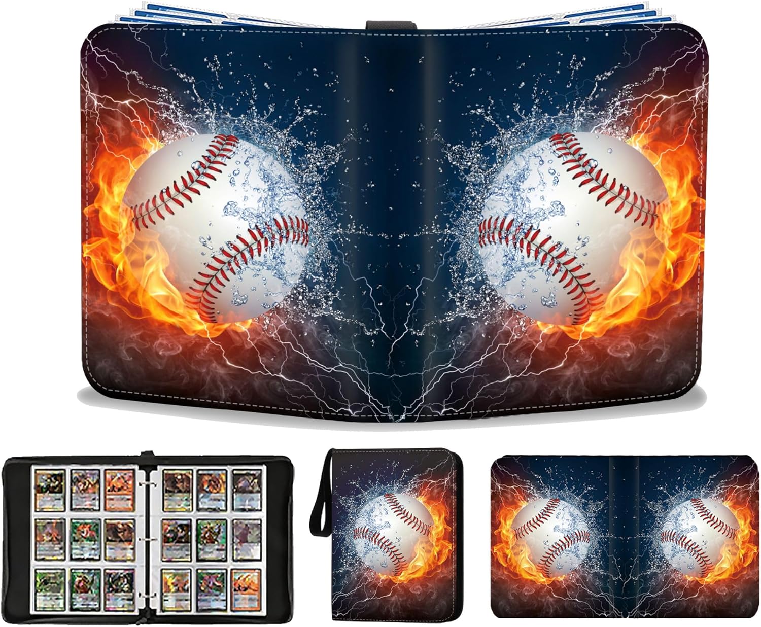 Baseball Card Binder 900 Pockets, Trading Card Collection Sports Card Binder with 50 Removable Sleeves, Double Sided Pocket Sport Card Holder PU Leather Collectible Trading Card Albums Storage