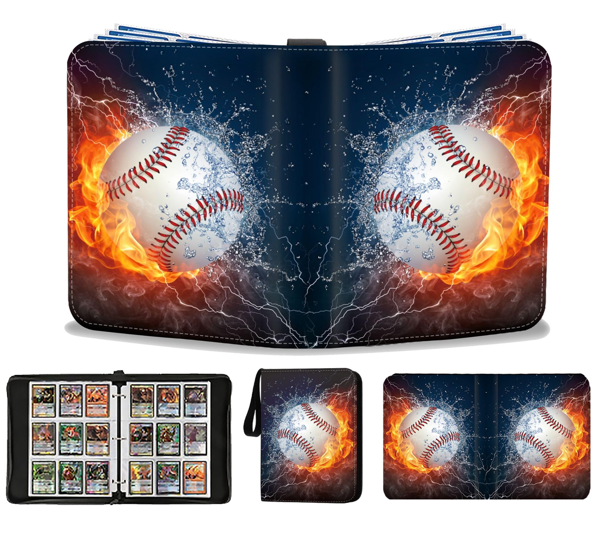 Raccoglitore per carte da baseball, 900 tasche, collezione di carte collezionabili con 50 maniche rimovibili, tasca a doppio lato, porta carte sportive in pelle PU da collezione per album di carte
