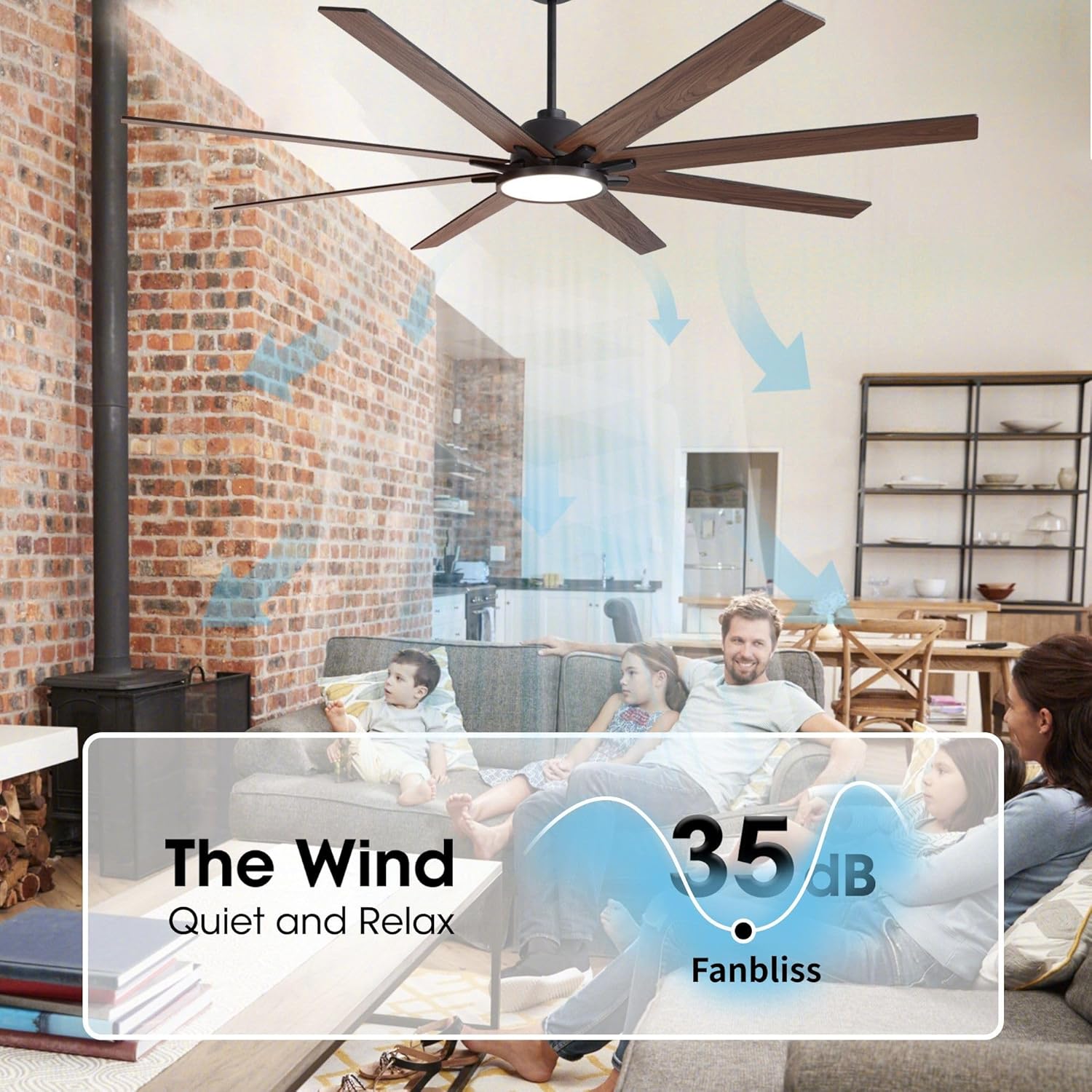 Fanbliss 84 Inch Large Ceiling Fans with Lights and Remote Control for Living Room, Modern Ceiling Fan with Quiet Reversible DC Motor, 3CCT, Dimmable LED for Garage, Patio, Indoor, Outdoor