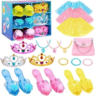 Meland Princess Dress Up Trunk for Girls 3-6 - 3 Skirts, Heels, Tiara, Necklace, Bracelet & Purse in Storage Case
