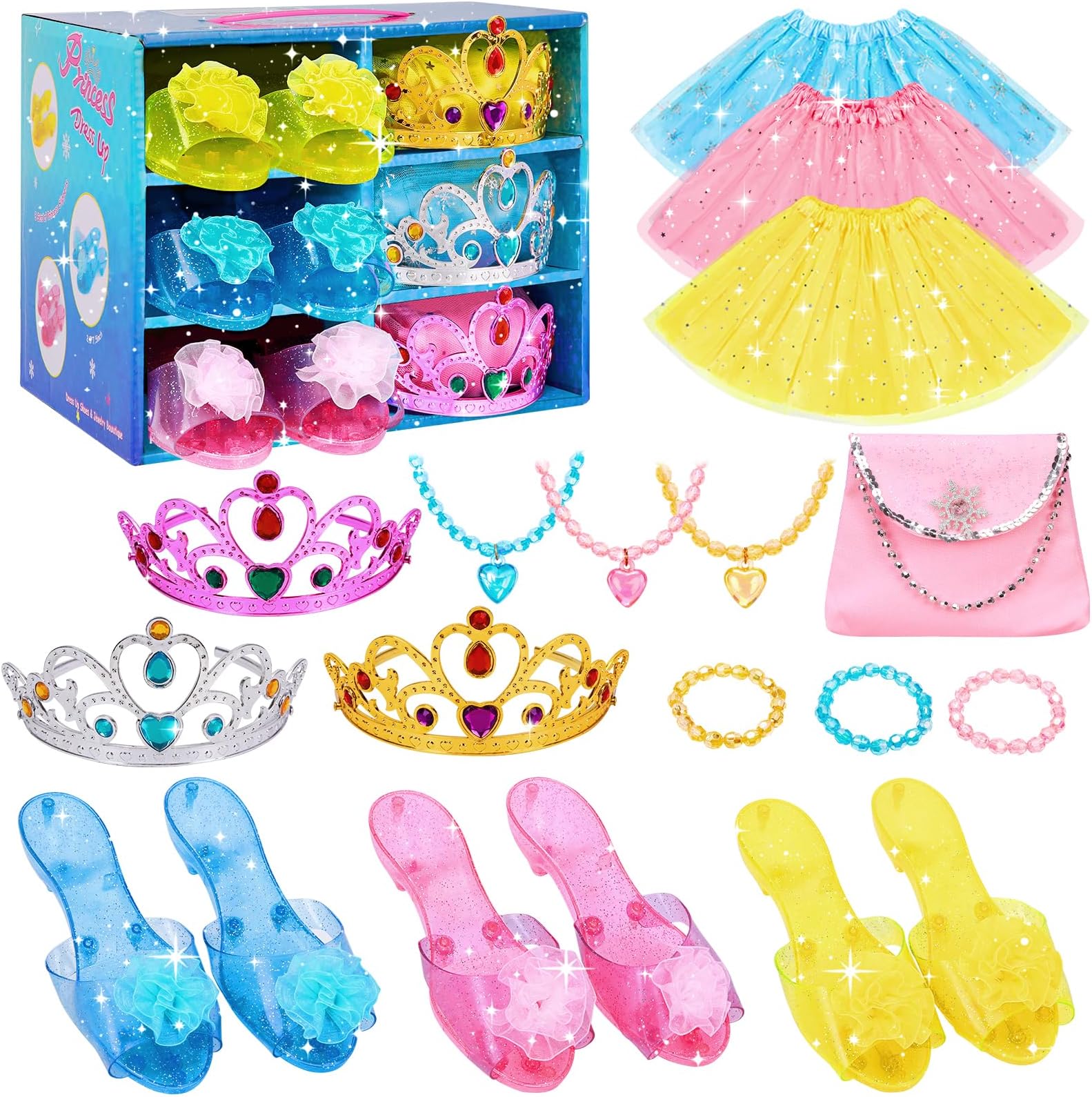 Meland Princess Dress Up for Girls - Dress Up Clothes with Shoes & Skirts, Princess Toys for Toddler Girl 3,4,5,6 Years