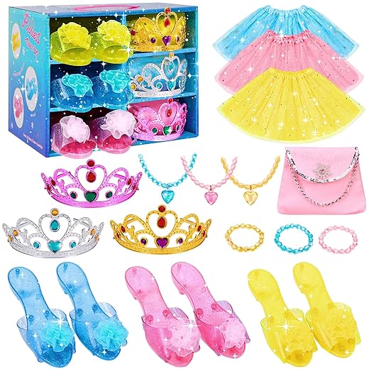 Meland Princess Dress Up for Girls - Dress Up Clothes with Shoes & Skirts, Princess Toys for Toddler Girl 3,4,5,6 Years