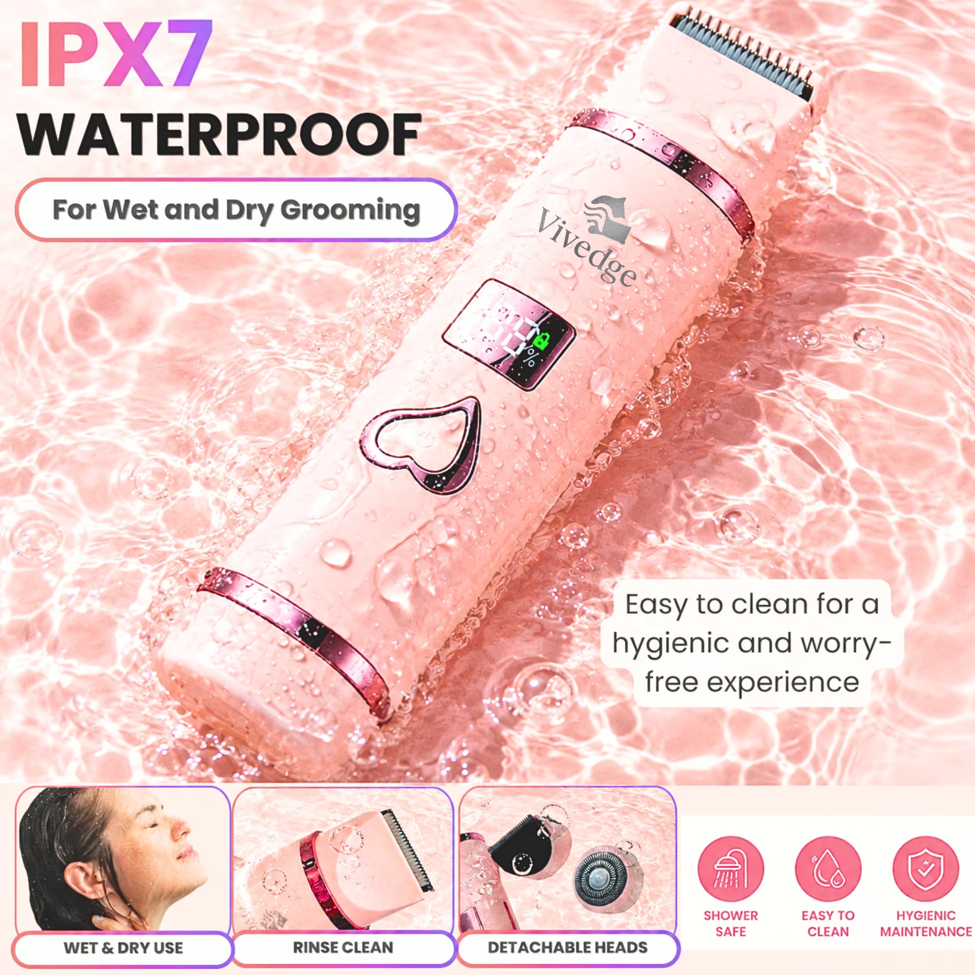 Maquinilla de afeitar eléctrica para mujer, recortadora de bikini y removedor de vello facial, recargable con hoja de cerámica, impermeable, pantalla LED, USB-C, bloqueo de viaje, regalo