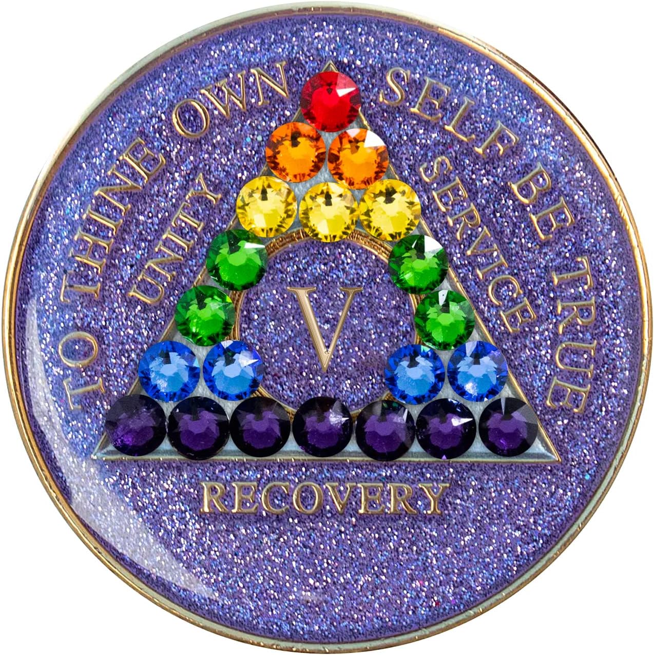 Sobriety Chip AA Rainbow Bling Crystallized Glitter Purple Triplate (5 Year)