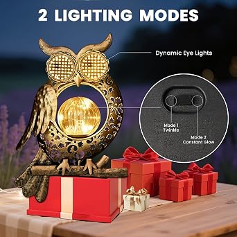 Solar Lights Outdoor Garden-Weatherproof Owl Solar Garden Lights with Auto On/Off, 2 Mode LED Lights, Dynamic Eye Lighting for Patio, Yard, Pathway, Birthday Gifts for Women, Mum [Energy Class A]