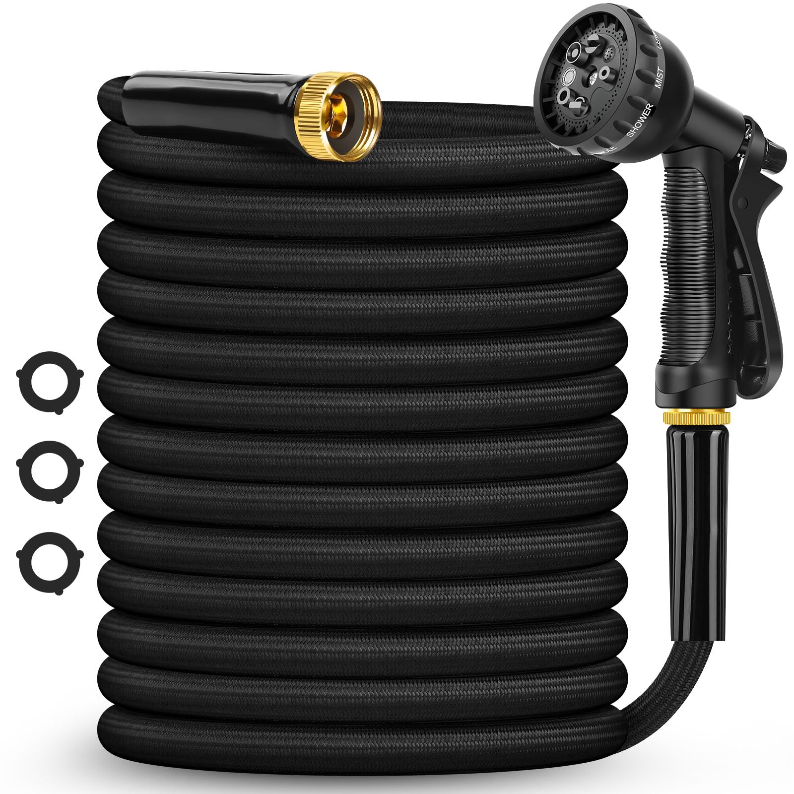 Garden Hose Non-Expanding 100ft, Flexible Garden Hose with 10 Function Hose Nozzle, Lightweight, Kink Free and Water Hose for Outdoor,Yard, Lawn, Car Wash, Marine,and Camper Use