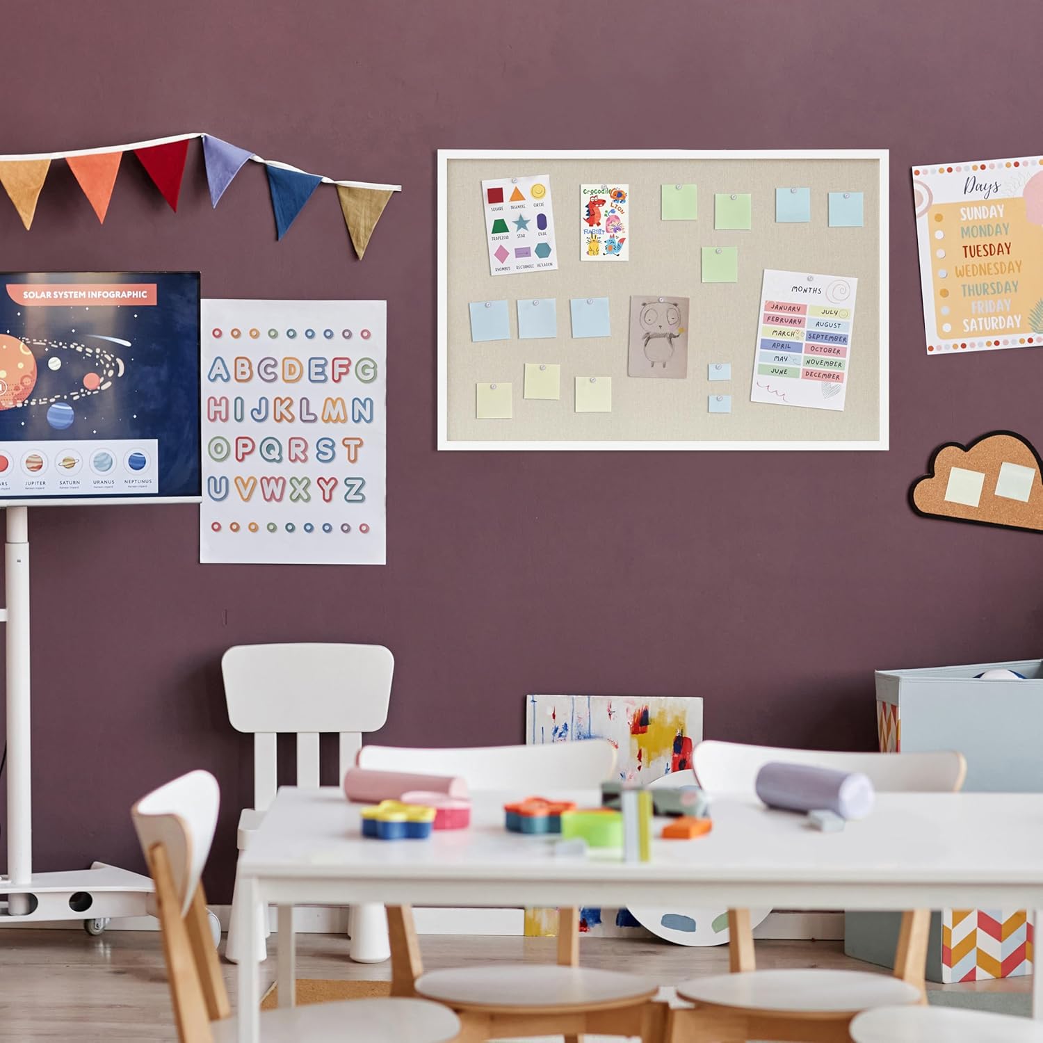 Cork Board with Linen White,Bulletin Board 36"x24" Hanging Corkboards for Office Home School Message Board or Vision Board Decoration.