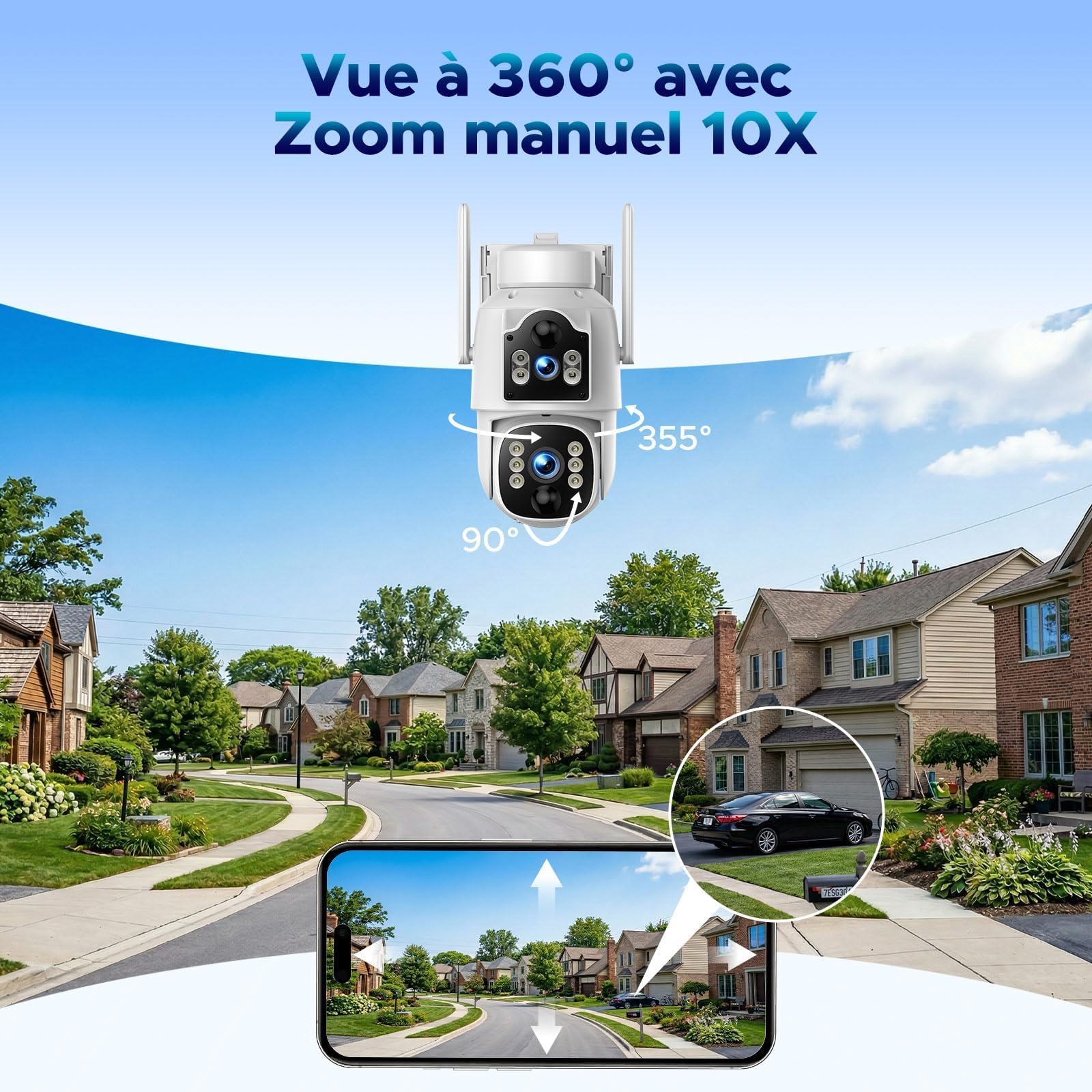 Caméra de Surveillance 4G LTE Solaire avec SIM, Double Objectif PTZ et IA