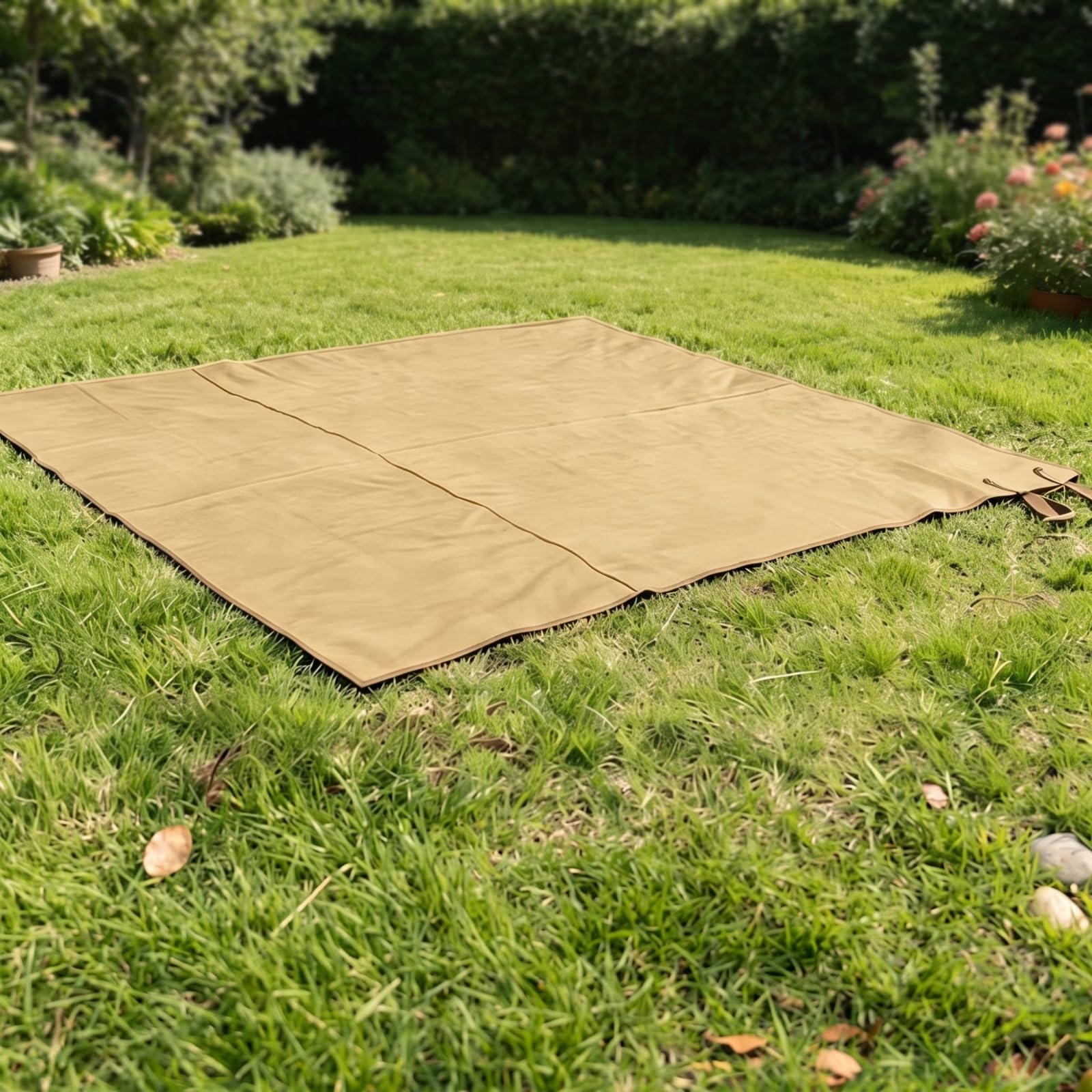 Picknickmatte mit Tragegriff faltbar Picknickdecke mit Tragegriff tragbar Campingmatte Haltegurten für Camping, Garten, Armeegrün, 200 210CM