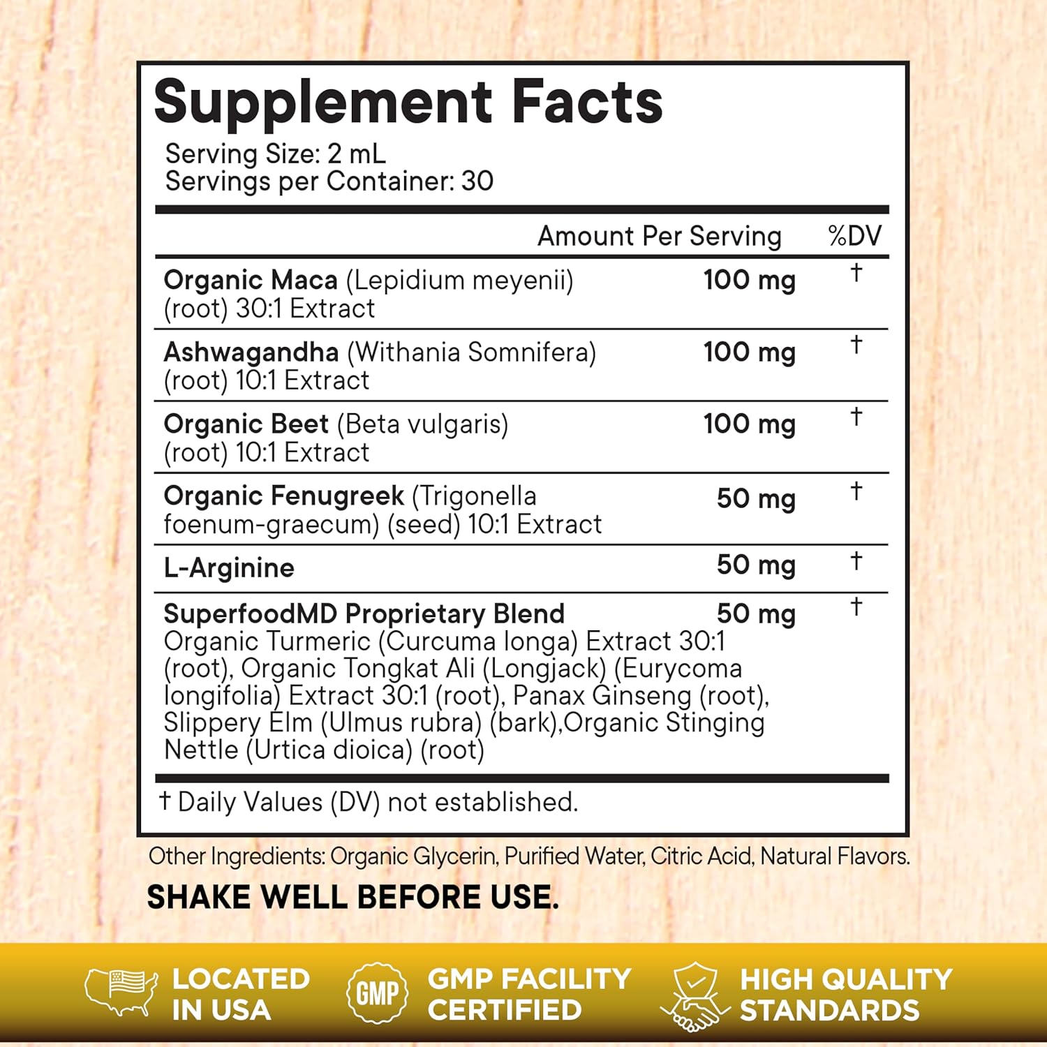 Superfood MD Maca Root Liquid Drops with Ashwagandha, Nettle, Fenugreek, Beet Root and L-Arginine Liquid Multivitamin for Women and Men - 4 Oz - Image 2