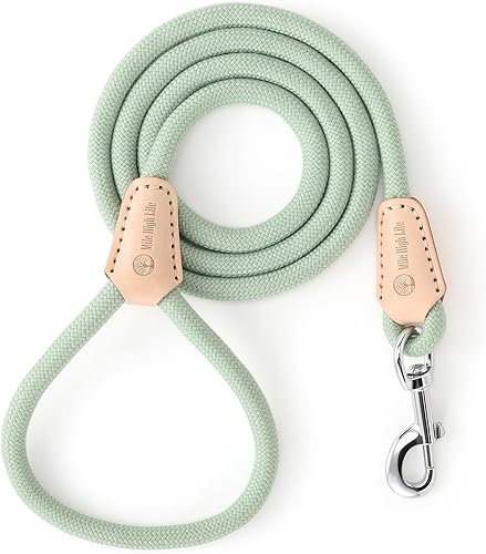 Miniatura 27 de Mile High Life Correa de perro con asa envuelta de cuero genuino, con cierre resistente para perros pequeños, medianos y grandes (gris, 4 pies)