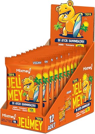 Mixmey Jelimey Tropik 12 Adet X 35 gr | Jelatinsiz Vegan Tropik Lezzet Gummy Bear | Ay c k