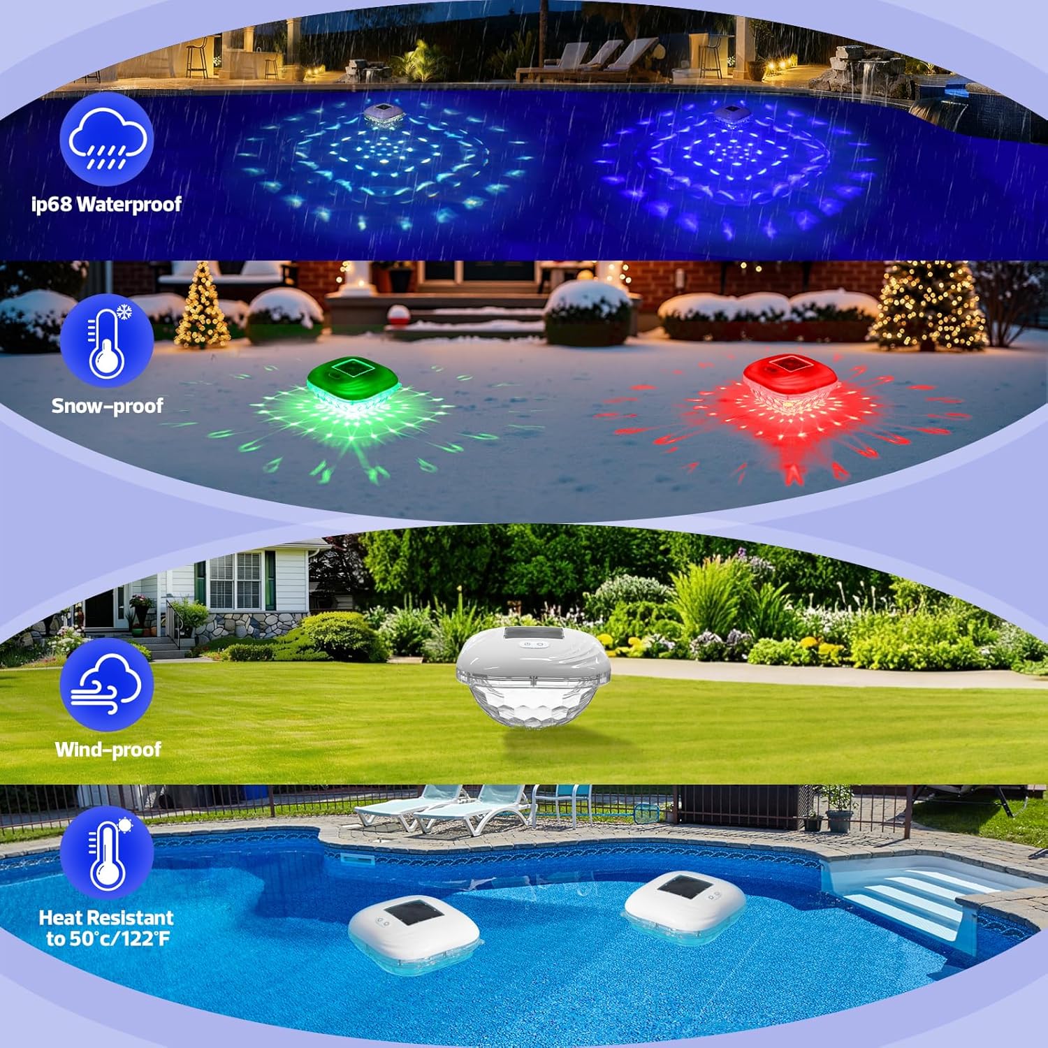 Floating Pool Lights Solar w/ 9 Dynamic Lighting, RGB Color Changing Solar Pool Lights That Float, IP68 Waterproof Floating Light for Hot Tub,Bath,Pond, Holiday Outdoor Garden Party Decor(2)