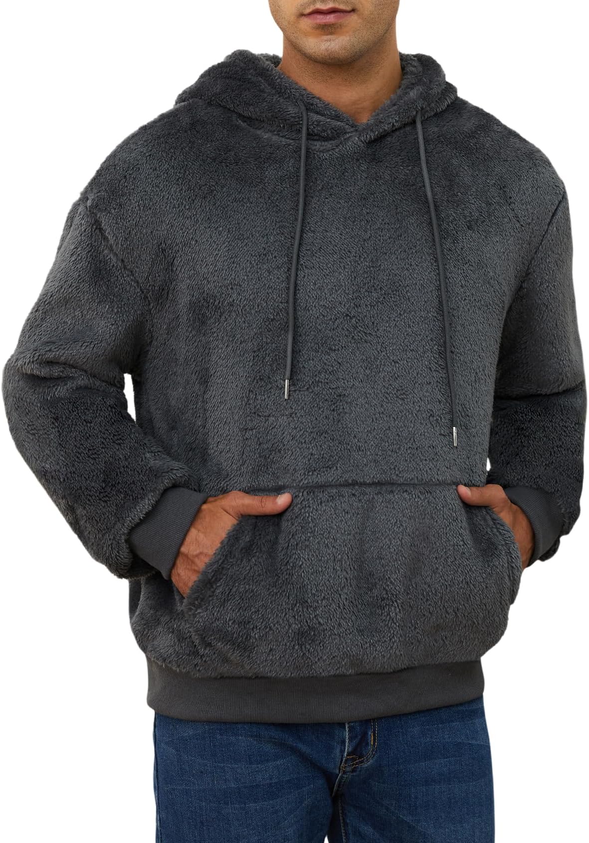 Mens Sherpa Hoodies Fuzzy Sweatshirts Fleece Pullover Hoodie Long Sleeve Comfy Hooded Sweatshirt Outerwear